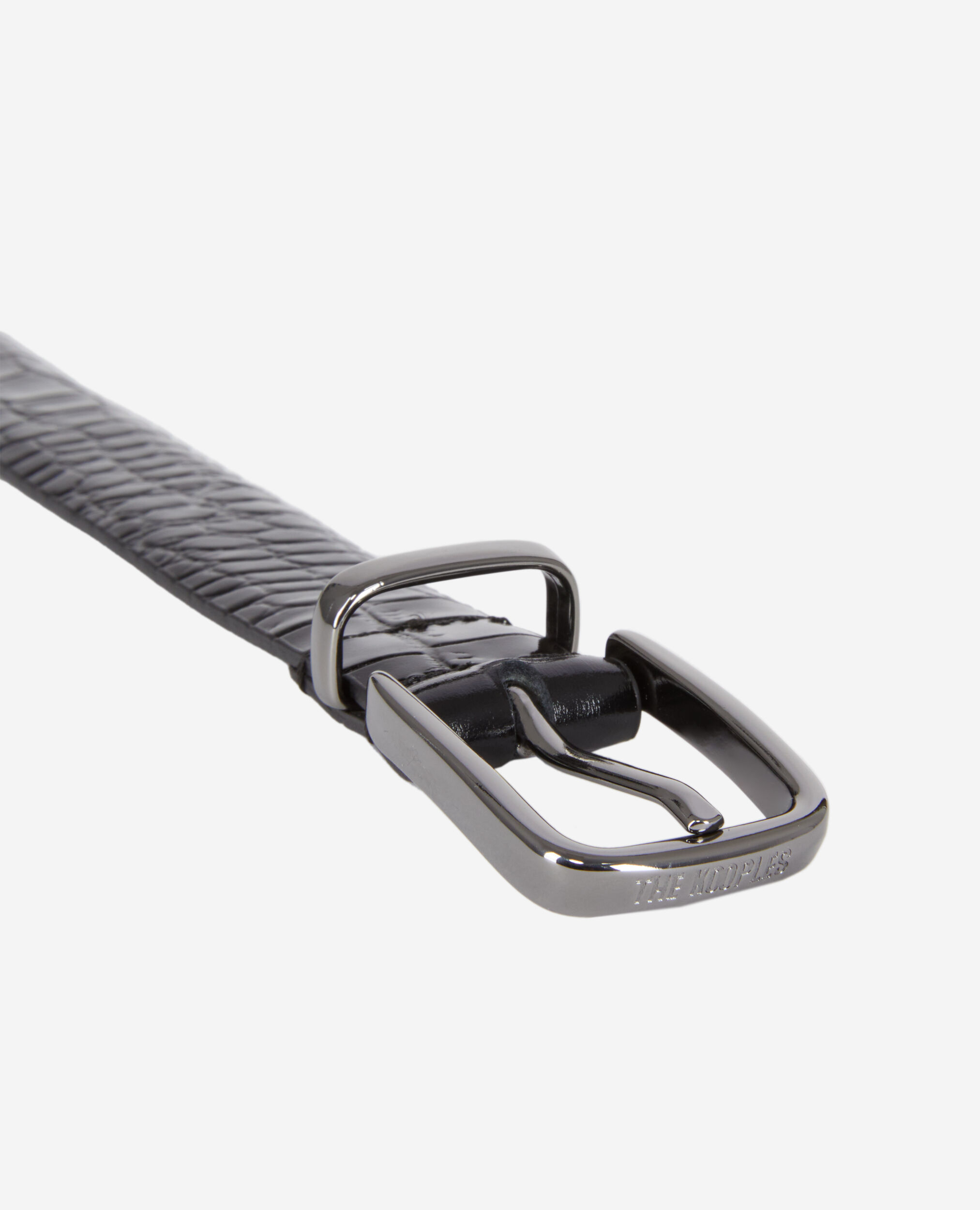 Black crocodile-effect leather belt , BLACK, hi-res image number null