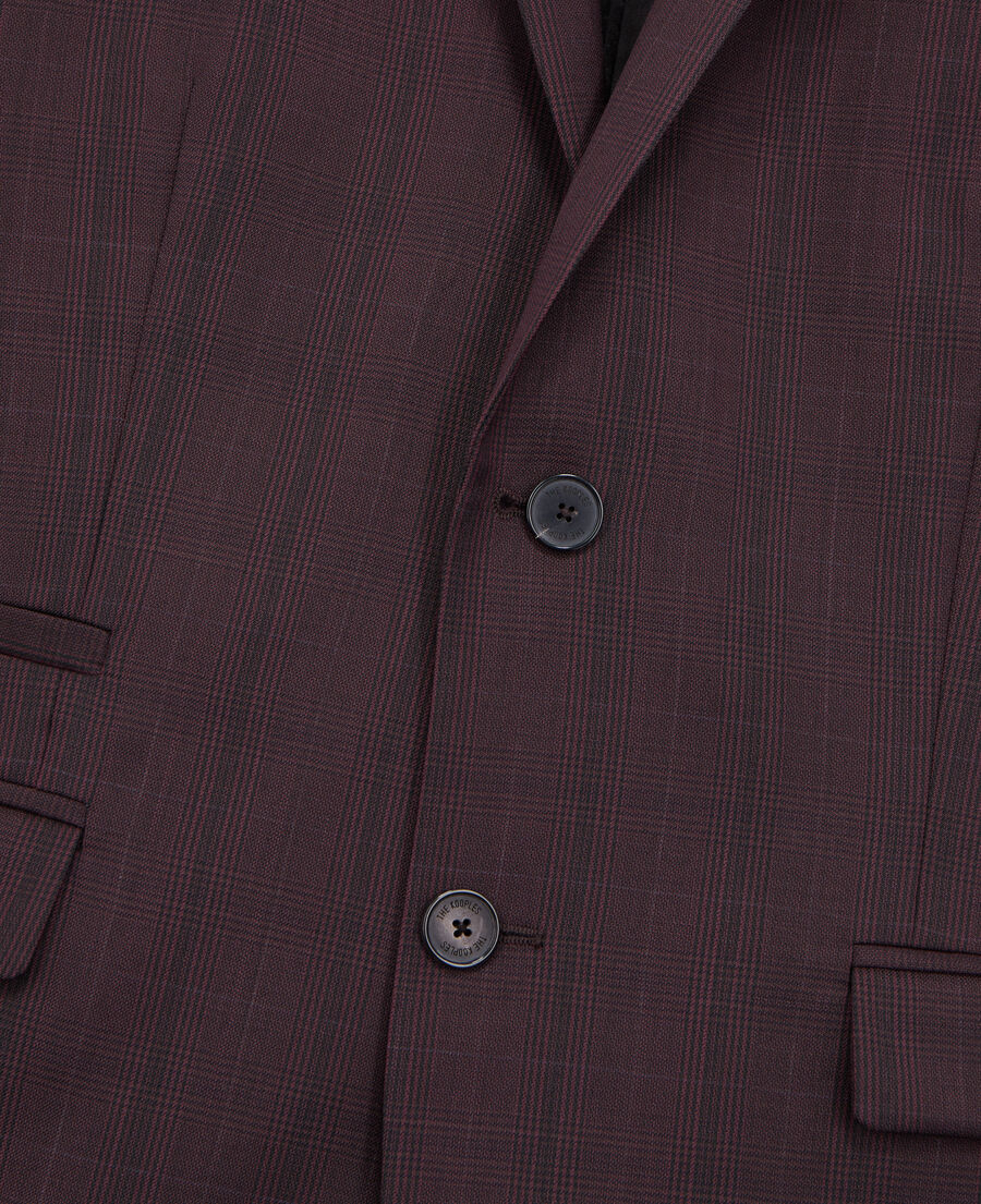 burgundy checked wool suit jacket