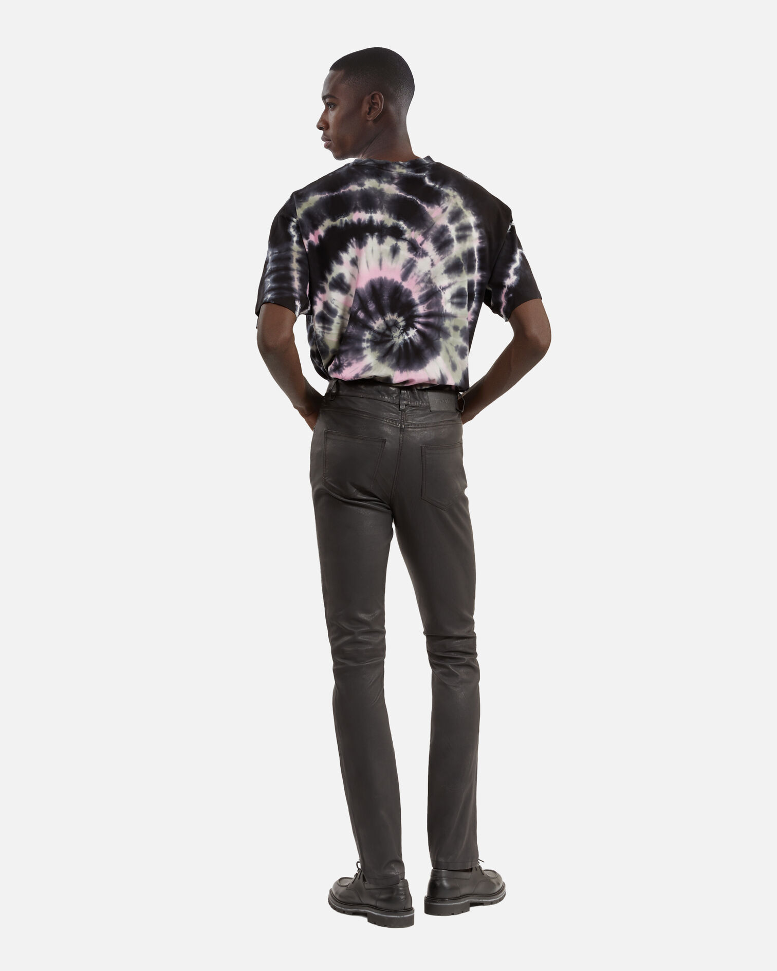 Pantalon slim en cuir noir, BLACK, hi-res image number null
