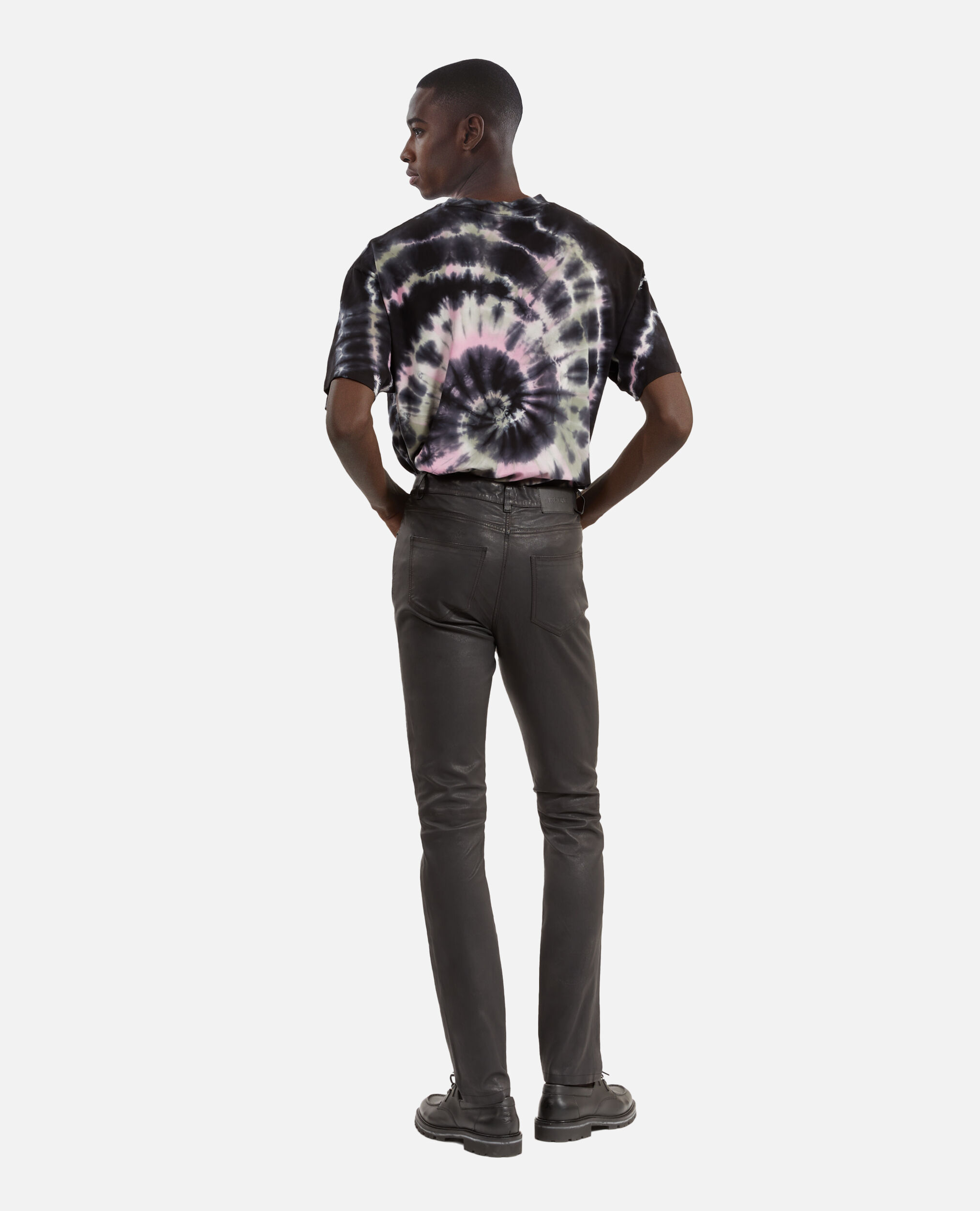 Black leather slim-fit pants, BLACK, hi-res image number null