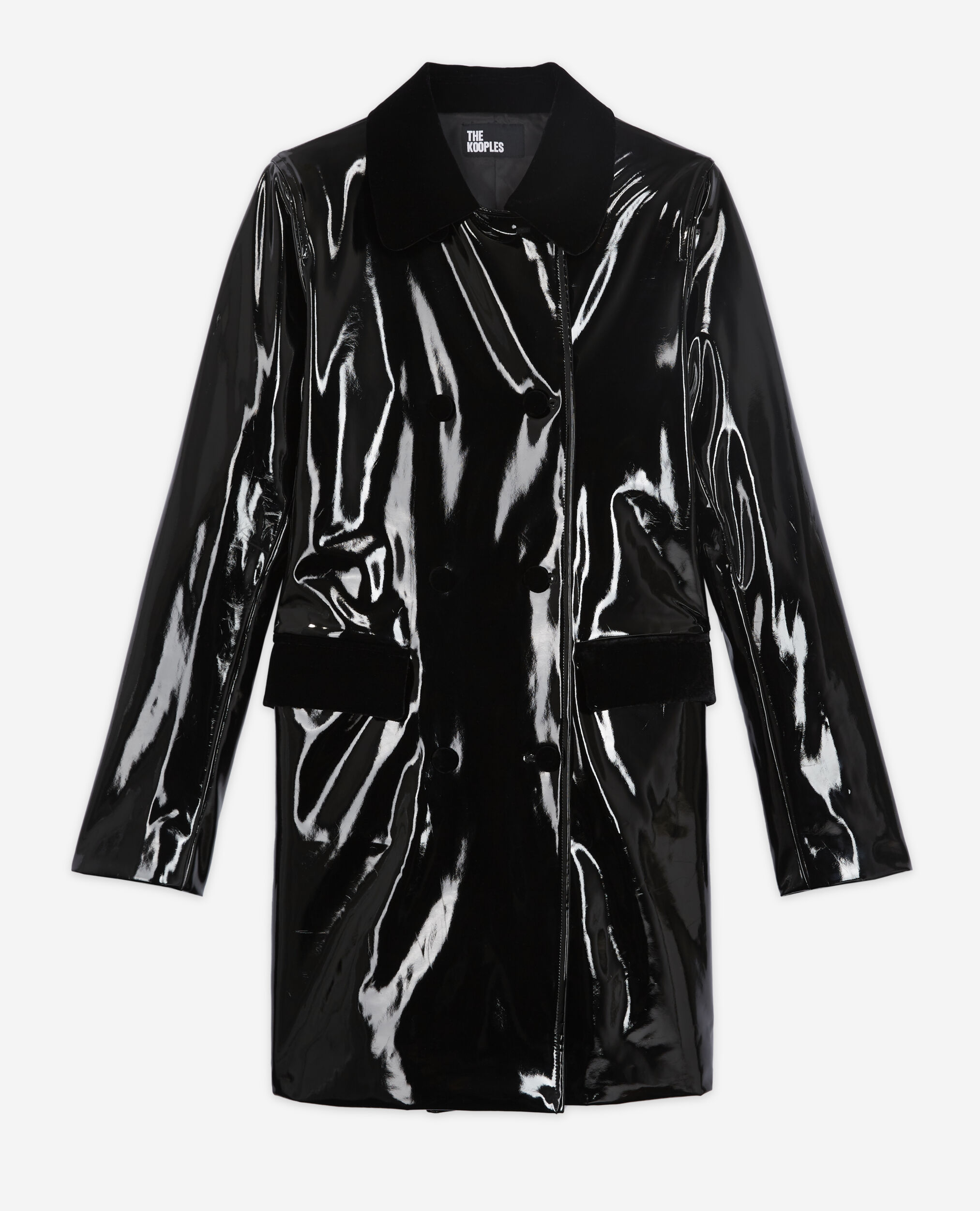 Manteau long noir en vinyle, BLACK, hi-res image number null