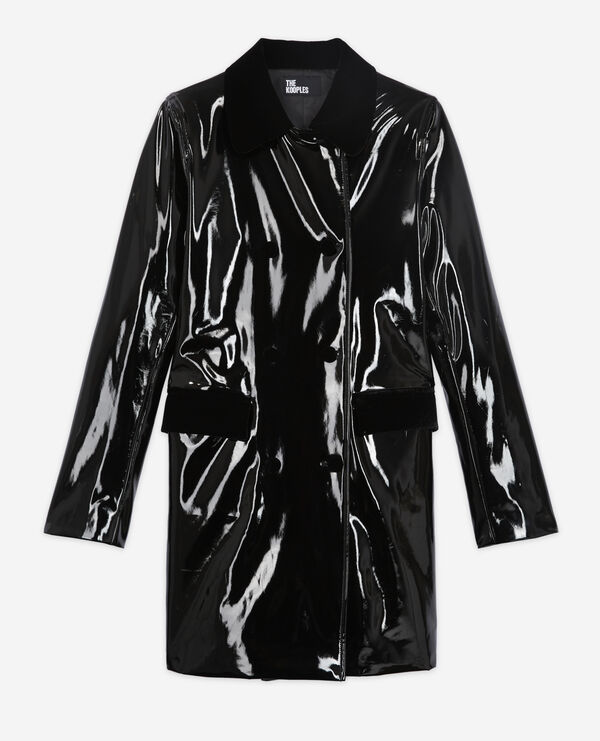 Long black vinyl coat