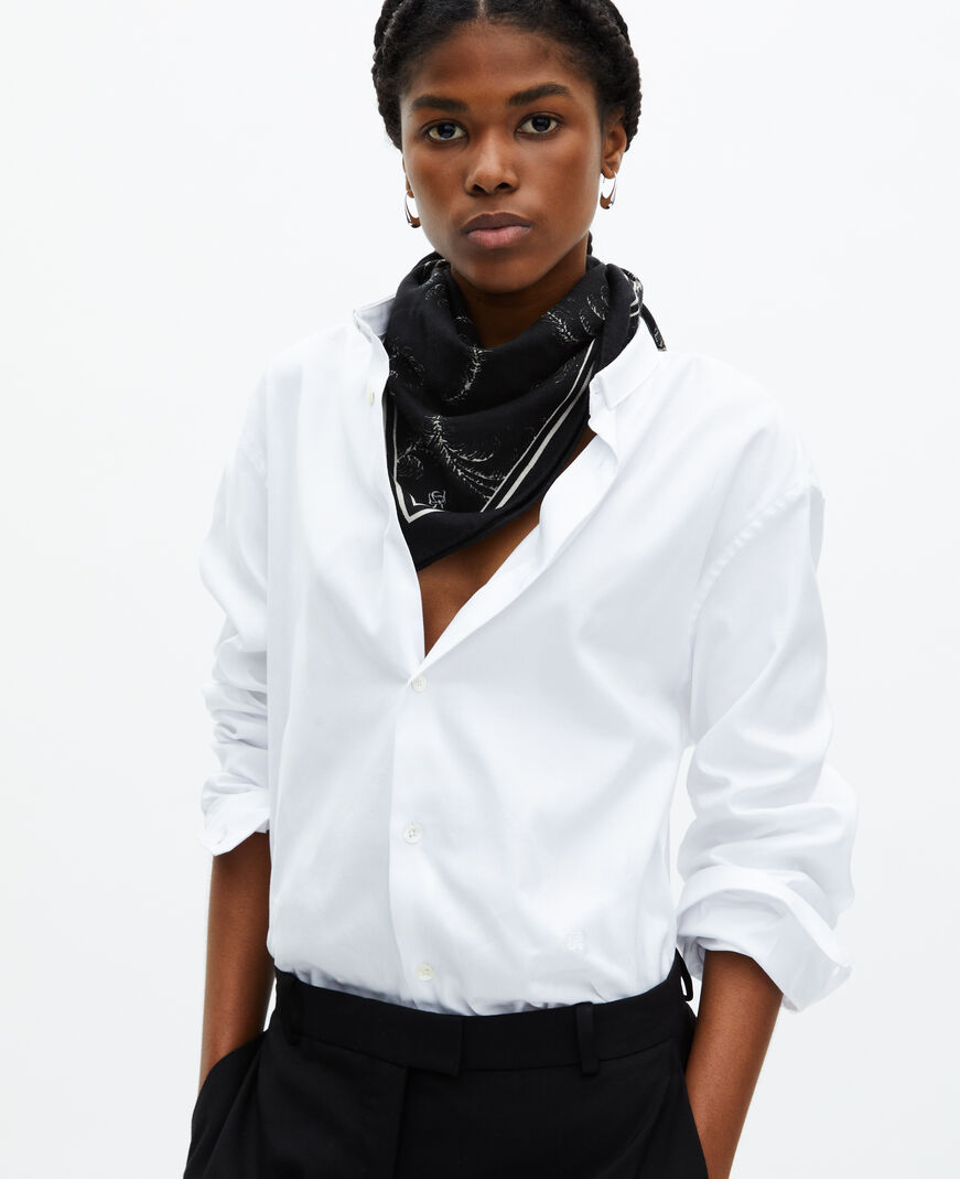 The Kooples WOMEN BLACK WHITE printed scarf in black wool and silk