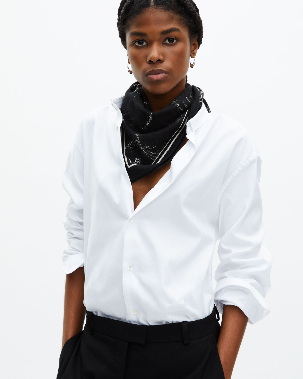 The Kooples WOMEN BLACK WHITE printed scarf in black wool and silk