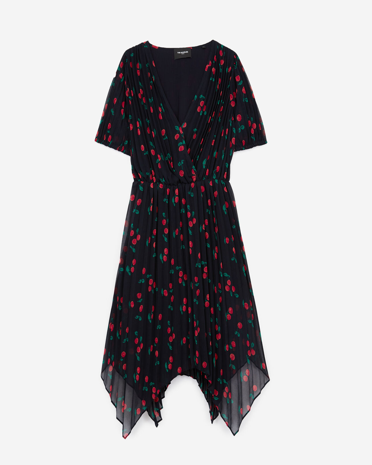 The Kooples WOMEN NAVY pleated navy blue short formal dress with motif