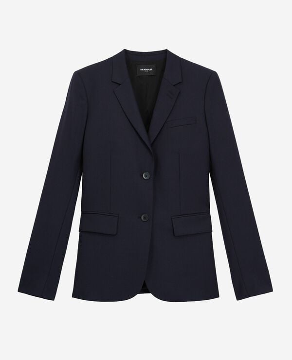 The Kooples FEMME NAVY veste tailleur en laine coupe cintrée bleu marine