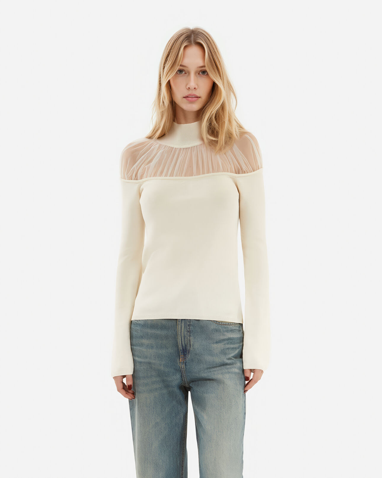 The Kooples FEMME ECRU pull avec fronces écru