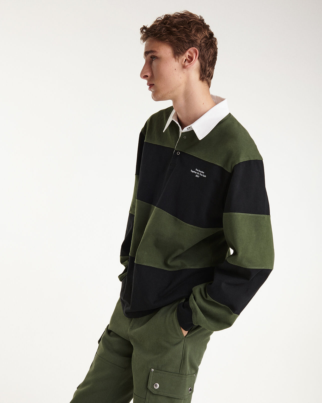 The Kooples HERREN BLACK KAKI poloshirt oversize gestreift dicke baumwolle