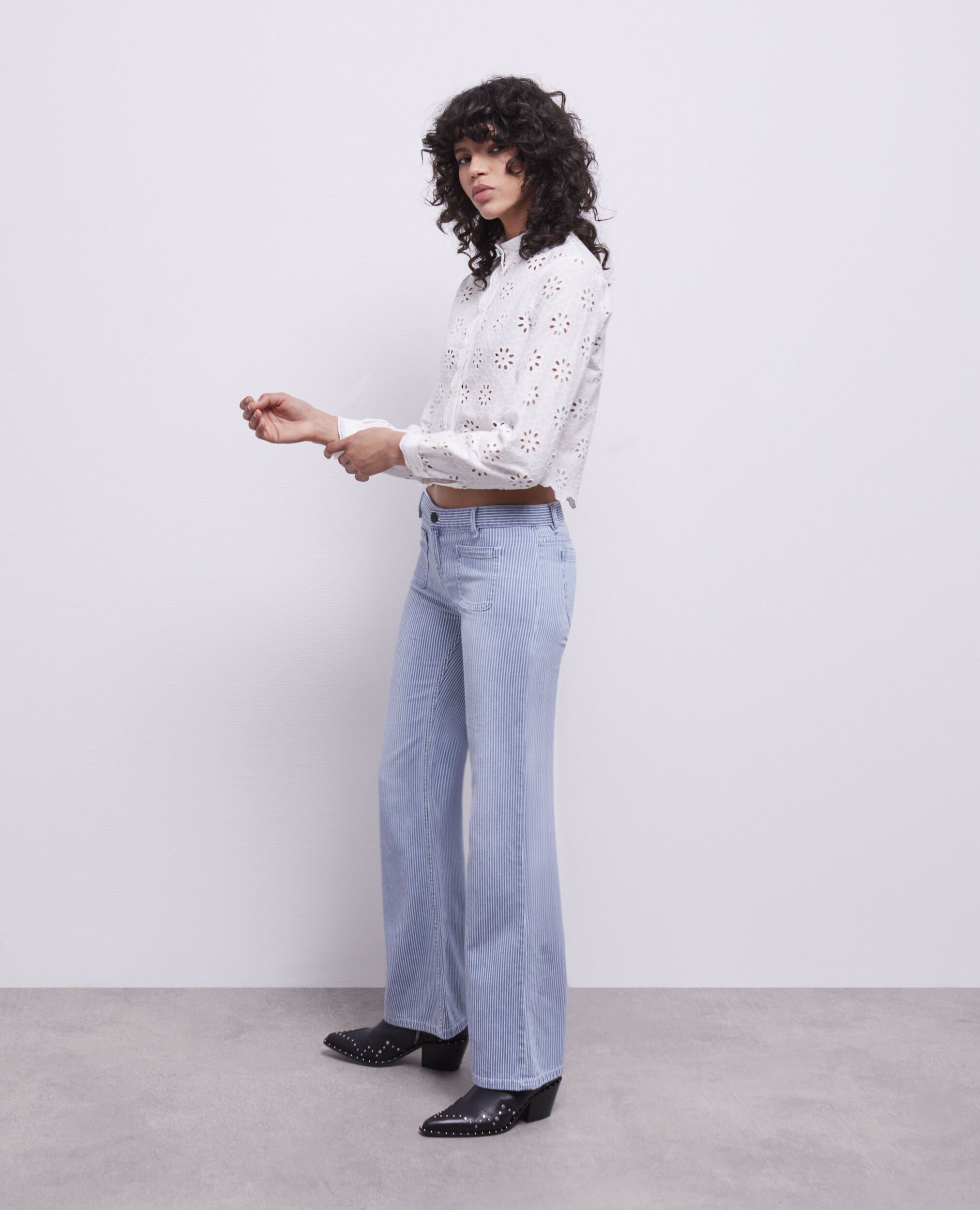 White striped denim jeans sale