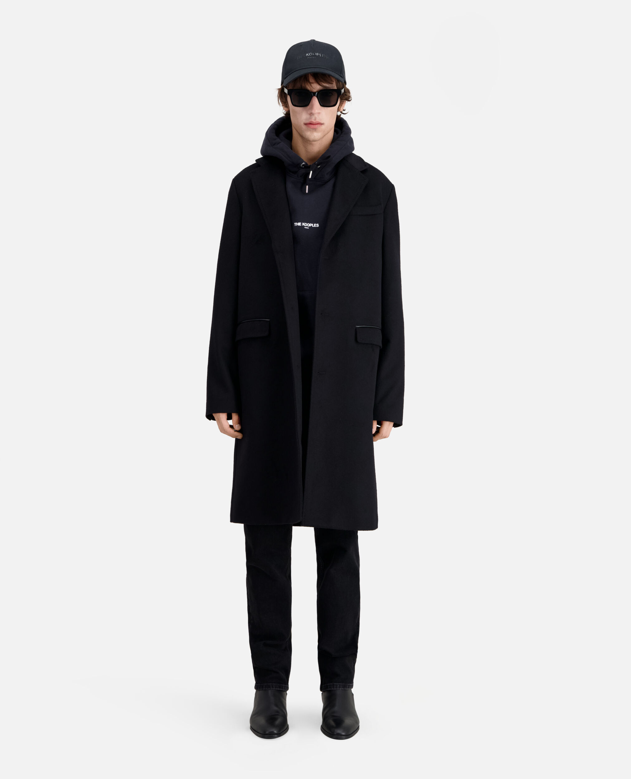 Manteau long noir en cachemire, BLACK, hi-res image number null