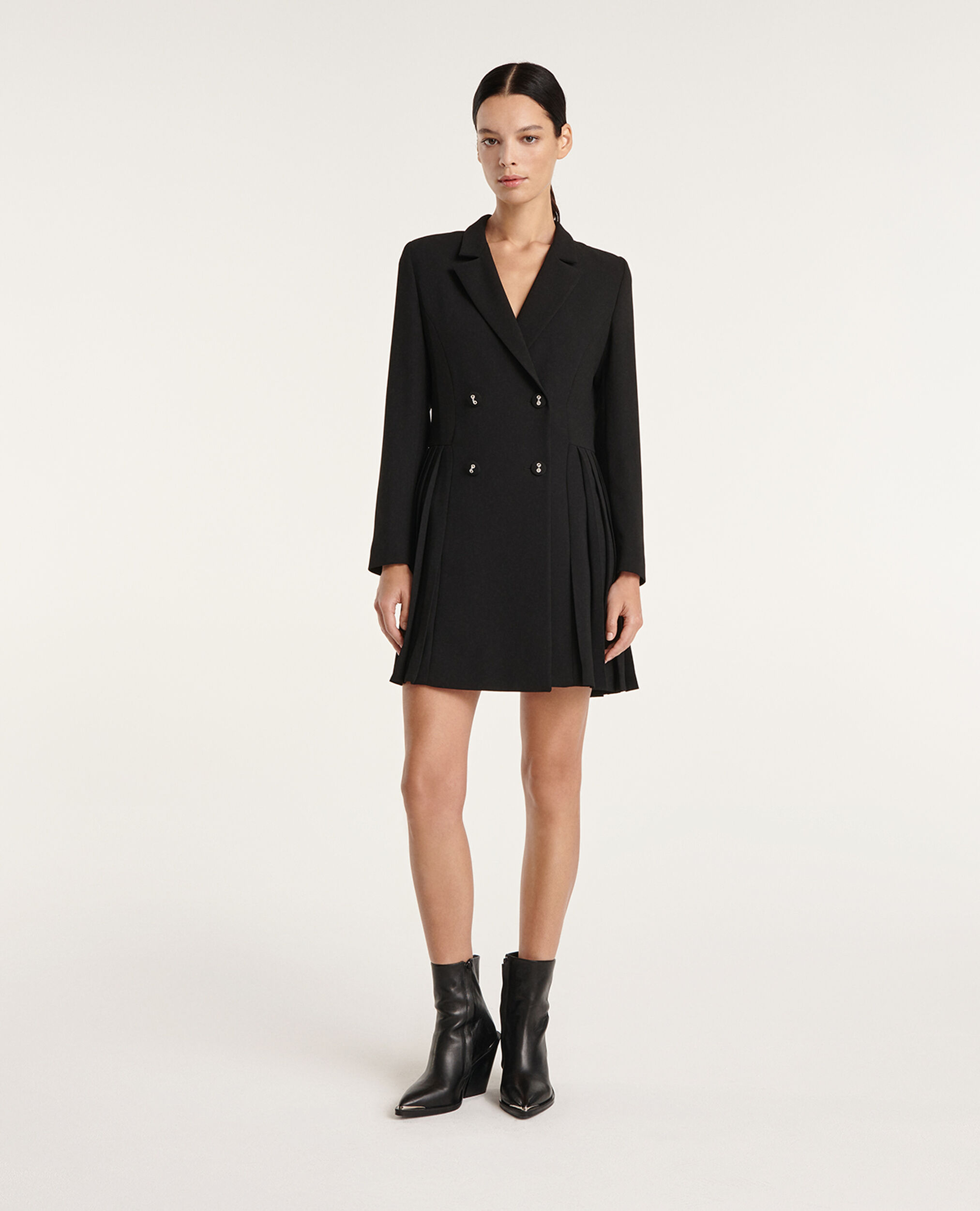 Black jacket dress with pleating, BLACK, hi-res image number null