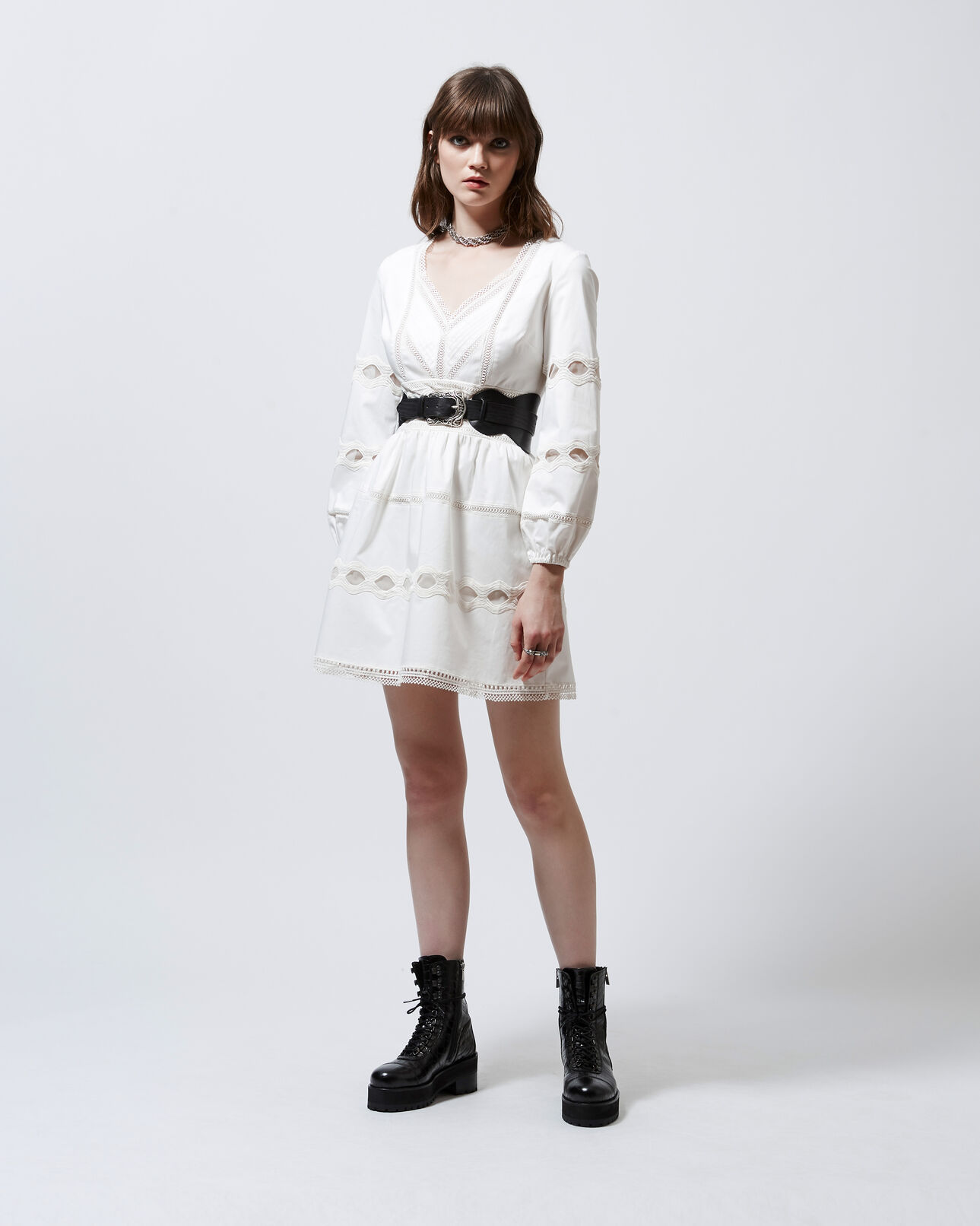 The Kooples FEMME WHITE robe patineuse blanche détails dentelle