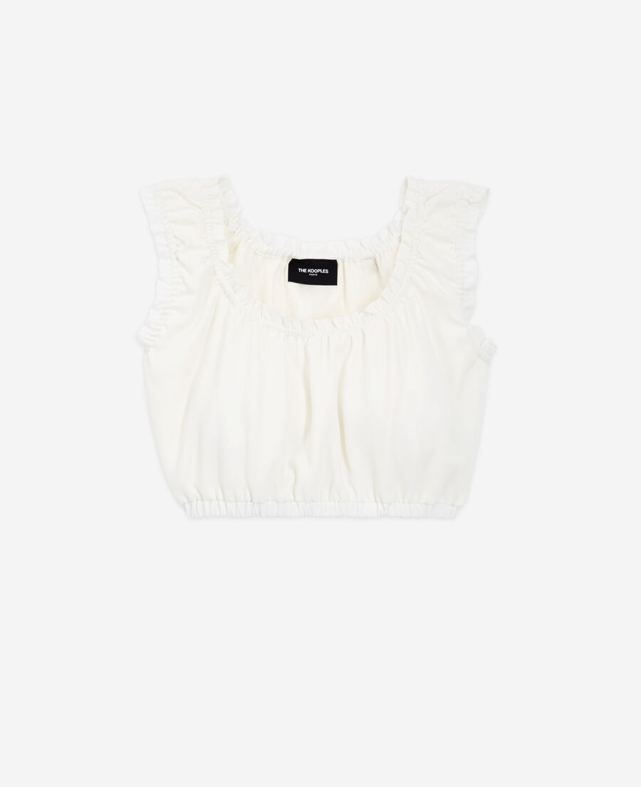 The Kooples F OFF WHITE ecru crepe top with short puffed sleeves