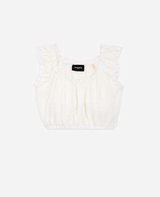 The Kooples F OFF WHITE ecru crepe top with short puffed sleeves