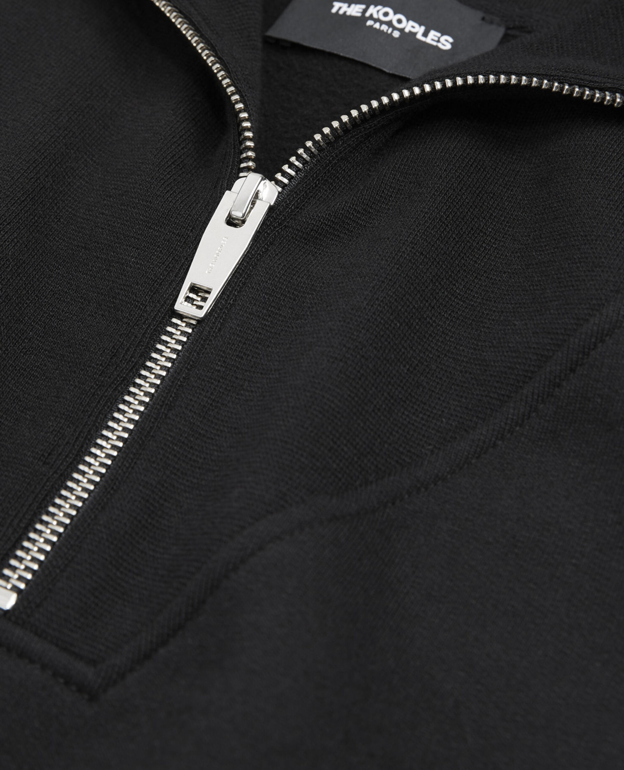 Black cotton sweatshirt with zipped roll neck, BLACK, hi-res image number null