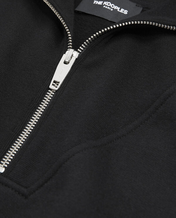 black cotton sweatshirt with zipped roll neck