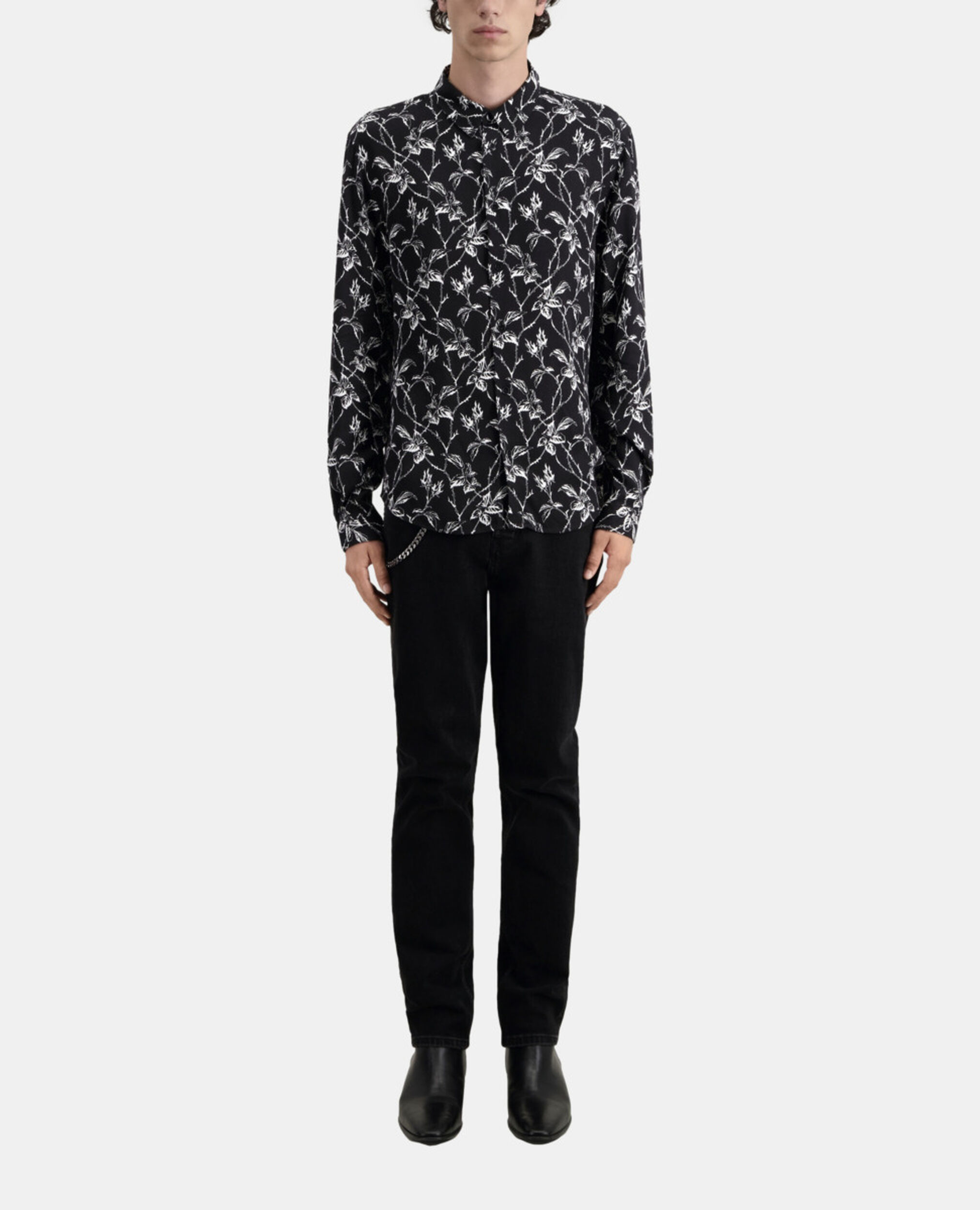 Printed shirt, BLACK WHITE, hi-res image number null