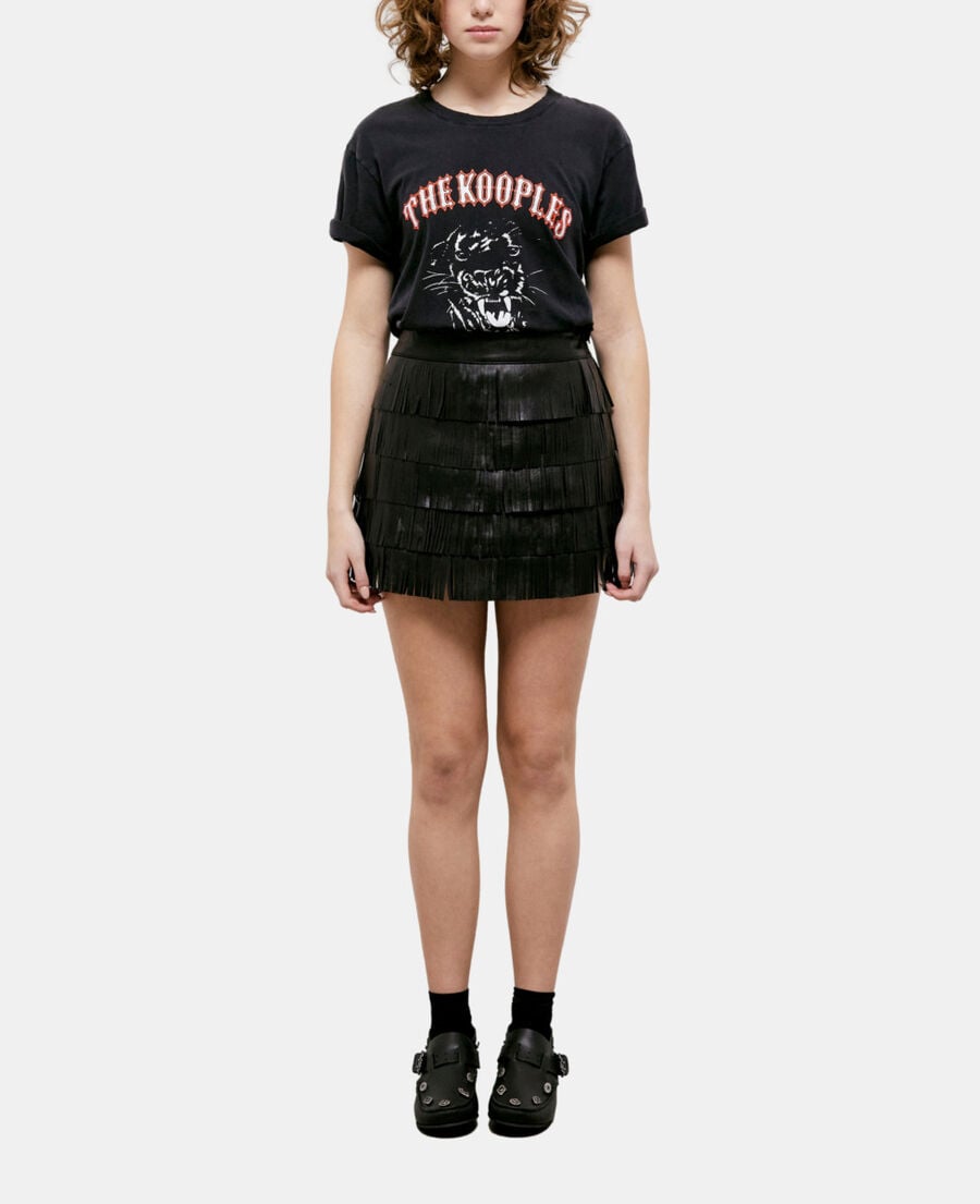 The Kooples WOMEN BLACK short black leather skirt