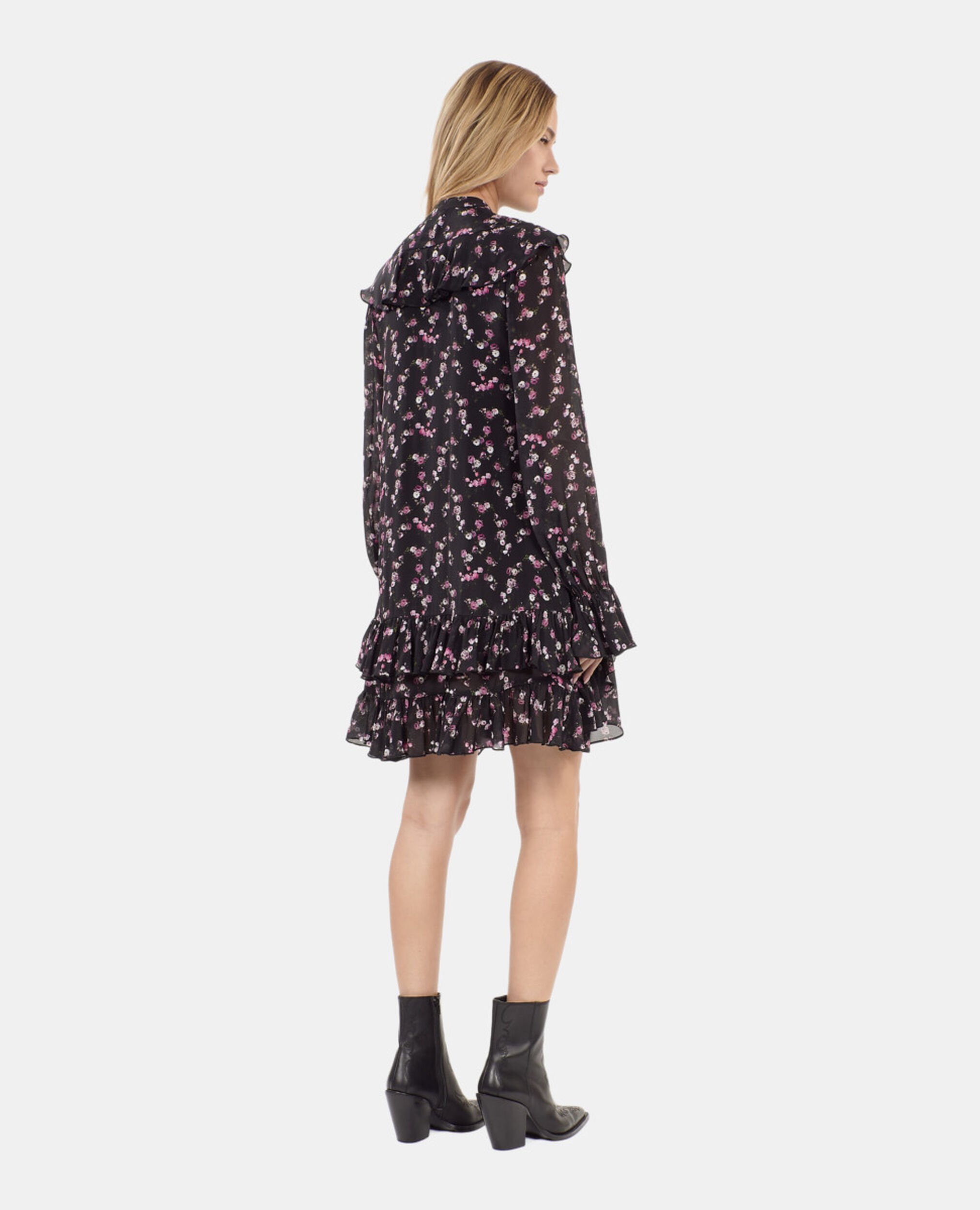 Robe courte à volants imprimé fleuri, BLACK, hi-res image number null