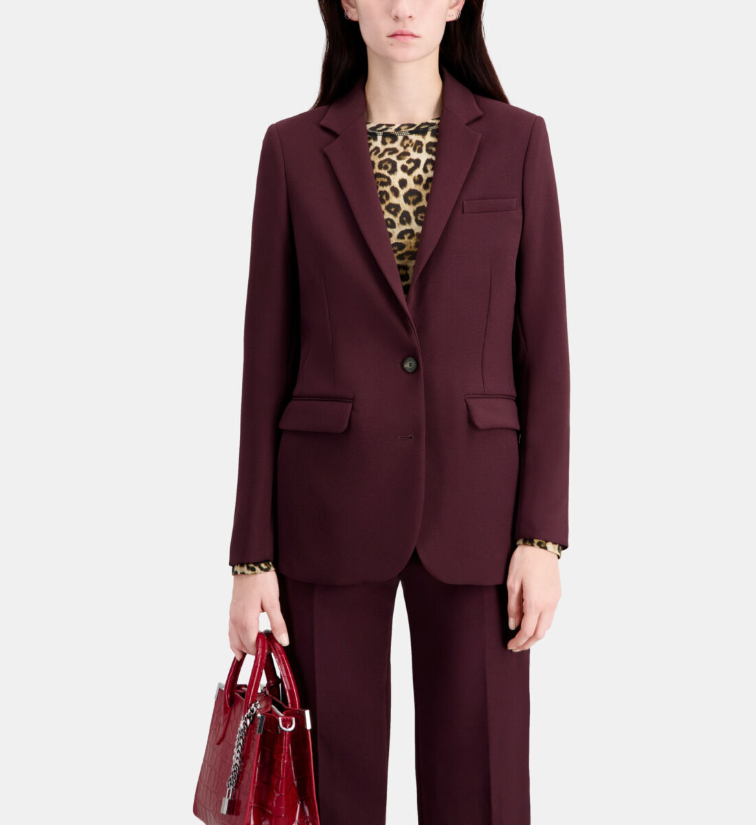 Veste tailleur bordeaux en crepe