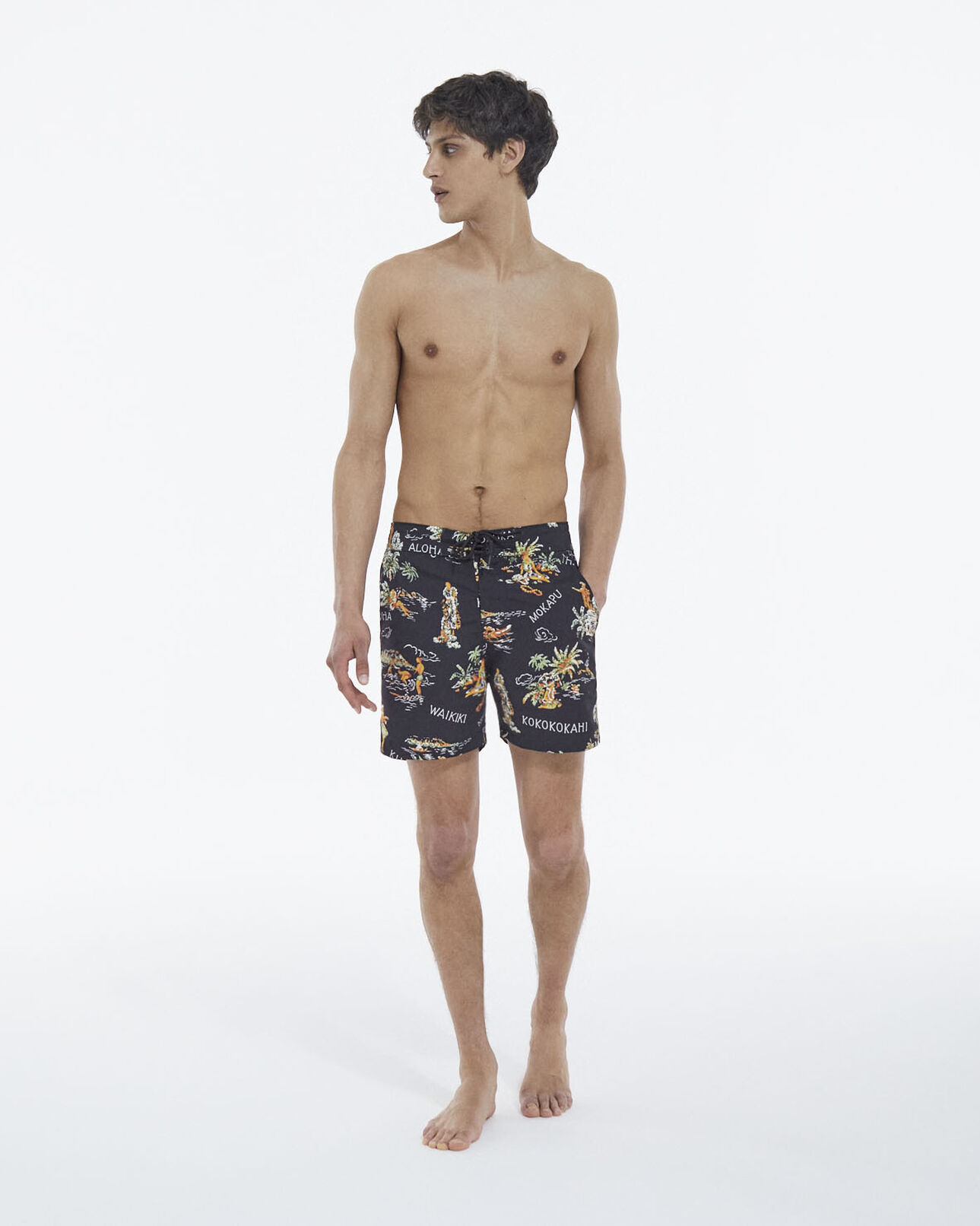 The Kooples HERREN BLACK schwarze badehose mit hawaii-print