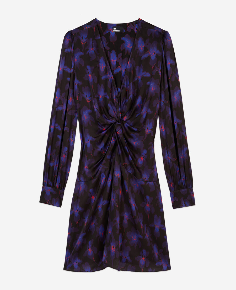 The Kooples WOMEN BLACK /LIGHT PINK / BLUE short printed dress with draping
