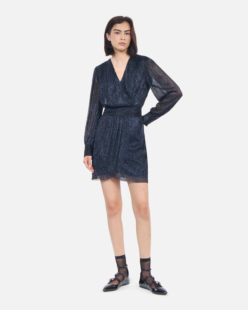 The Kooples DAMEN DARK NAVY kurzes, marineblaues kleid in metallic-jersey