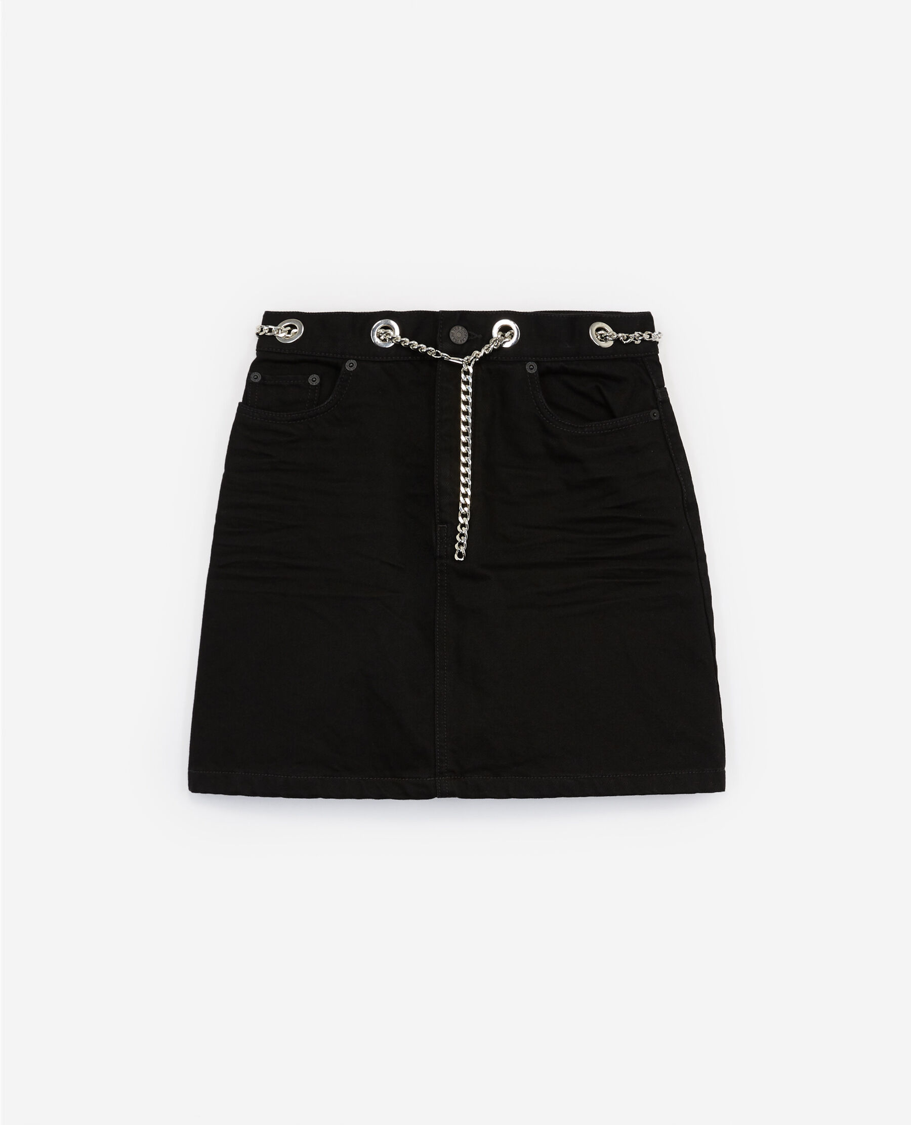 Black denim on sale skirt with chain