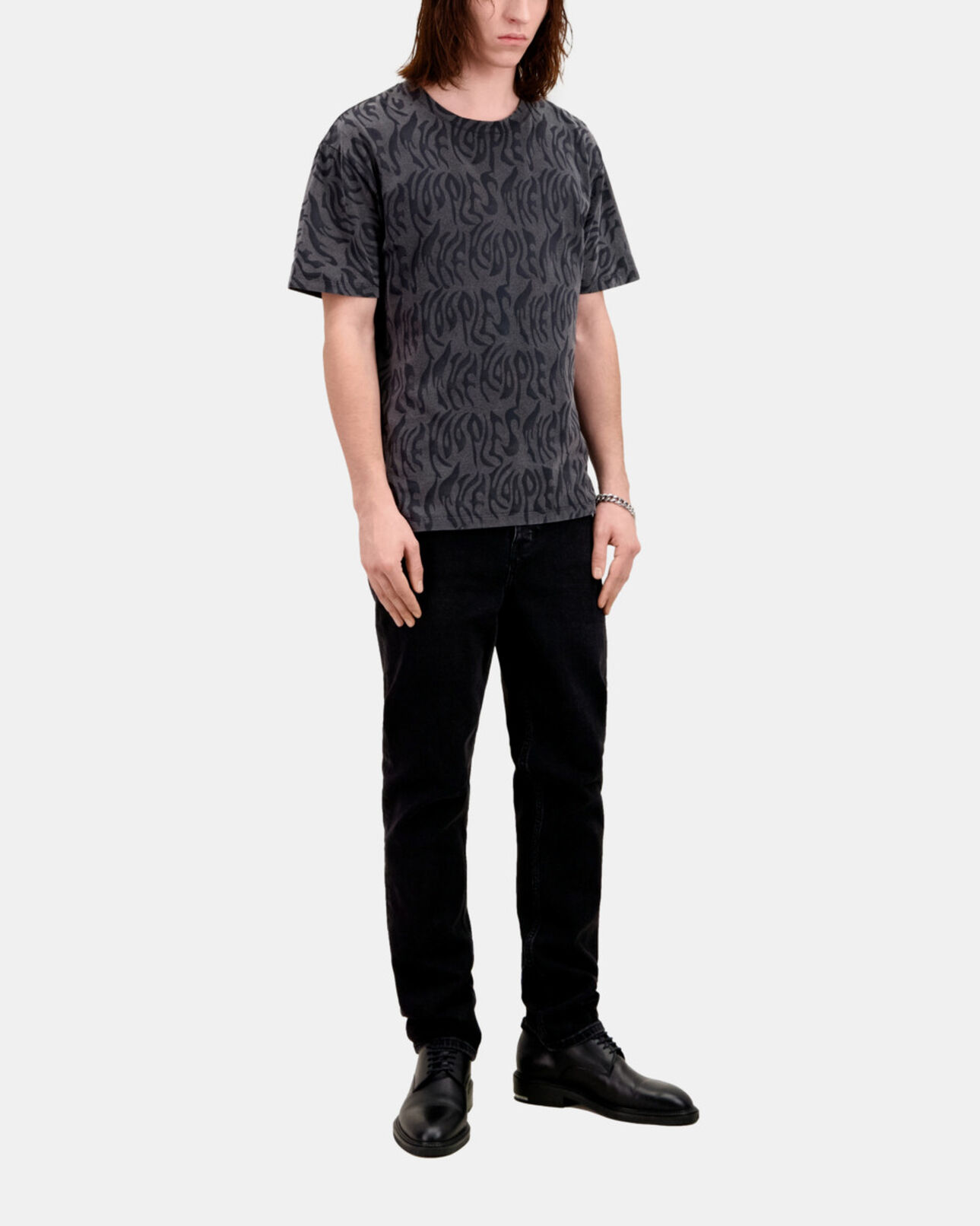 The Kooples MEN BLACK WASHED men's printed t-shirt