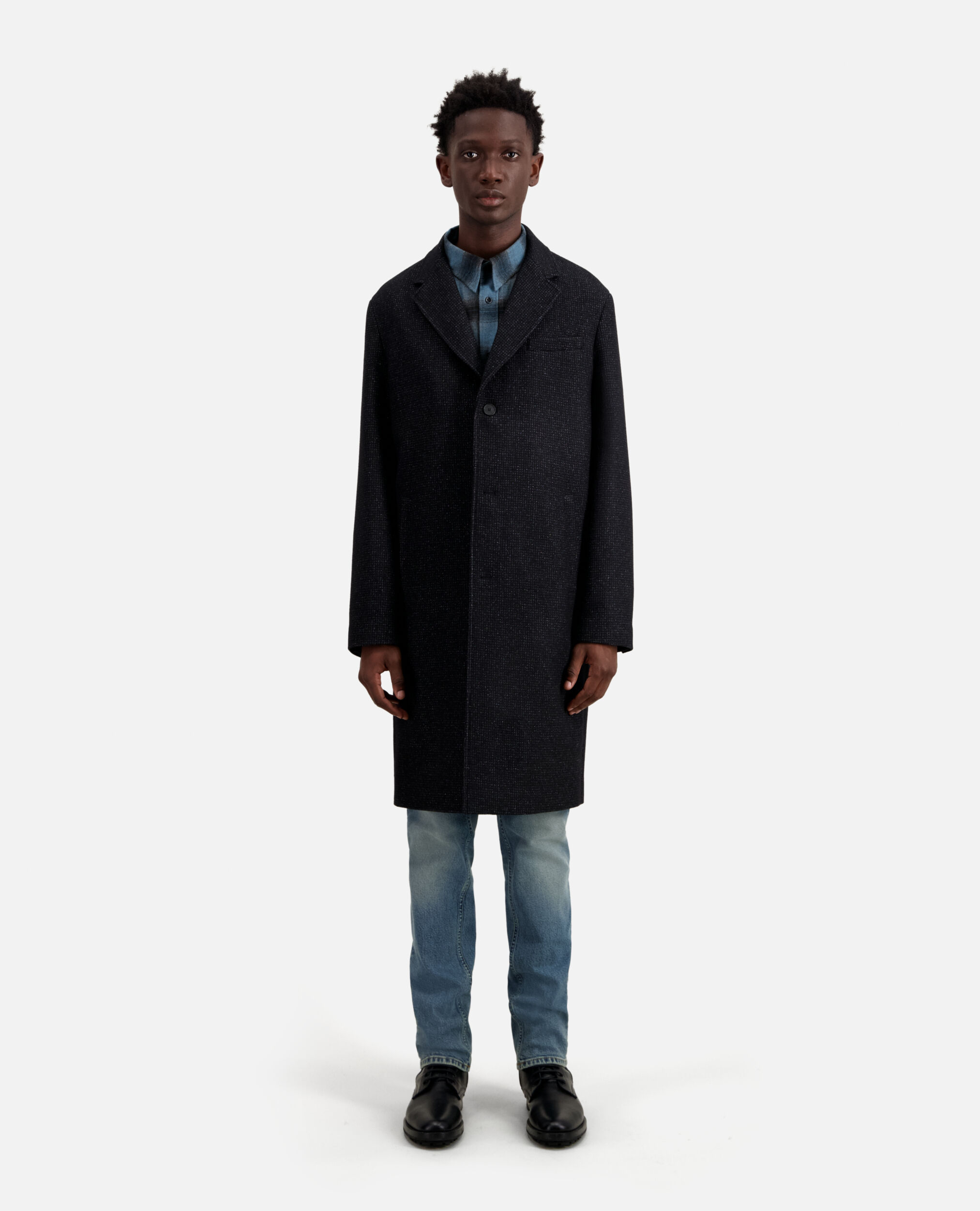 Manteau noir long en laine mélangée, BLACK GREY, hi-res image number null