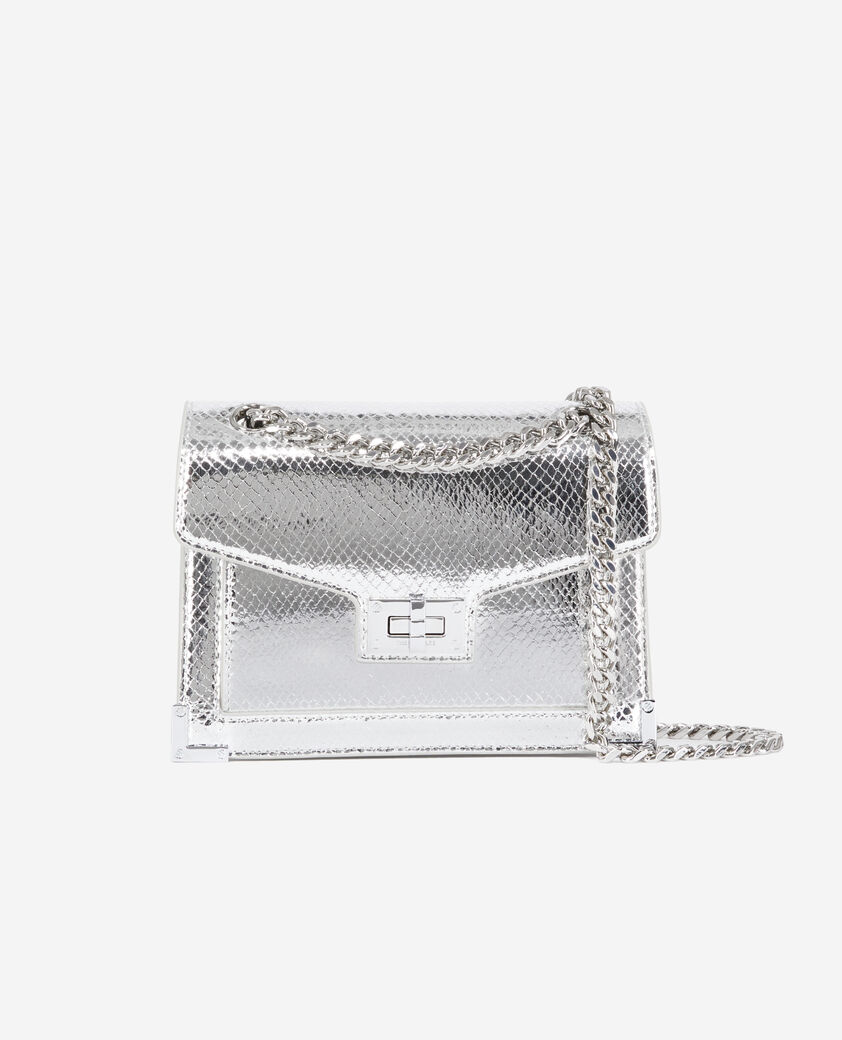 The Kooples WOMEN ANTIC SILVER emily chain bag in silver python-effect leather
