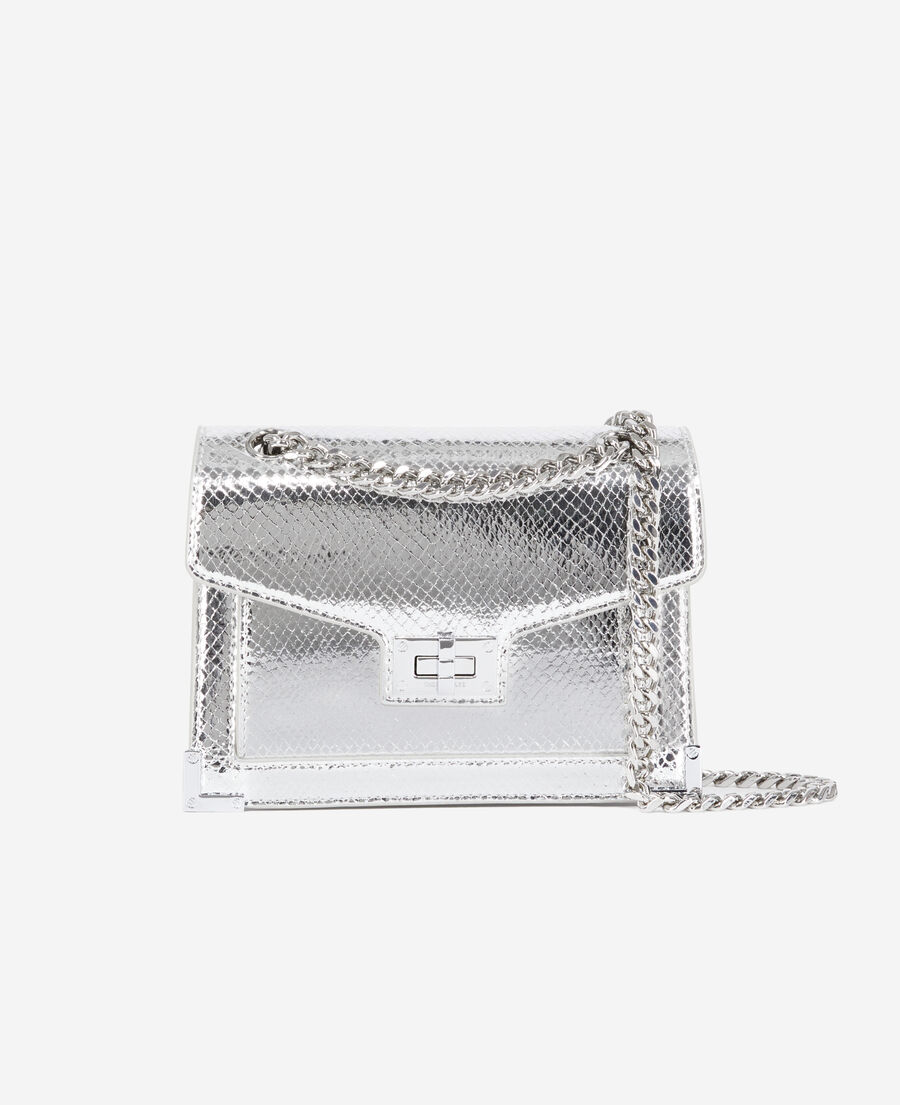 The Kooples WOMEN ANTIC SILVER emily chain bag in silver python-effect leather