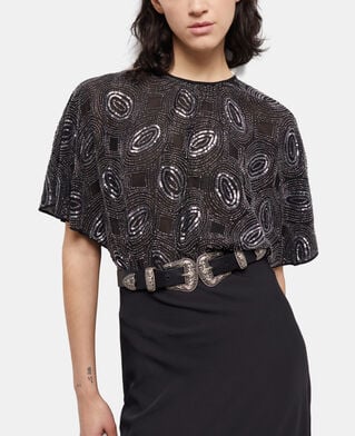 The Kooples WOMEN BLACK long black satin dress with rhinestones