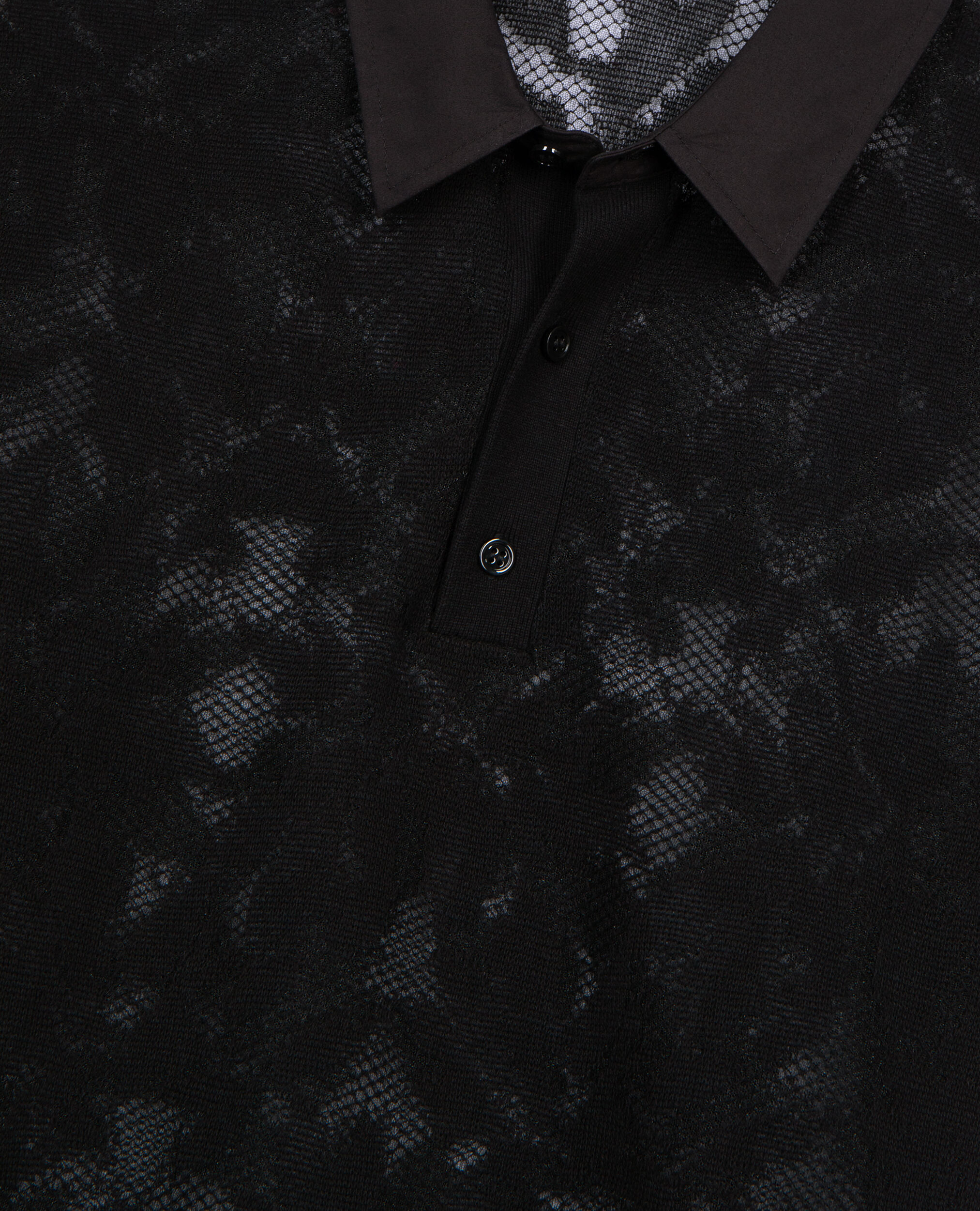 Camisa polo punto efecto encaje negro, BLACK, hi-res image number null