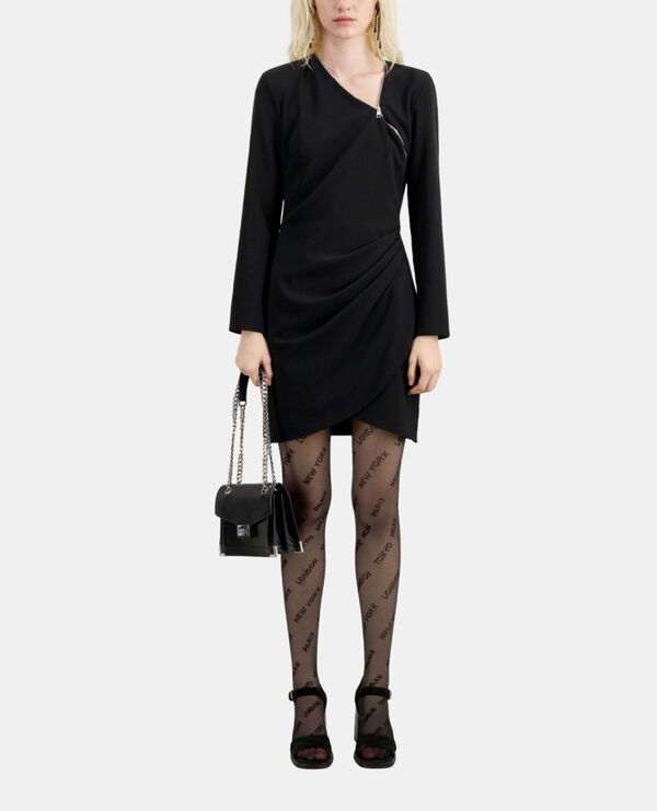 short black crepe dress with zipper