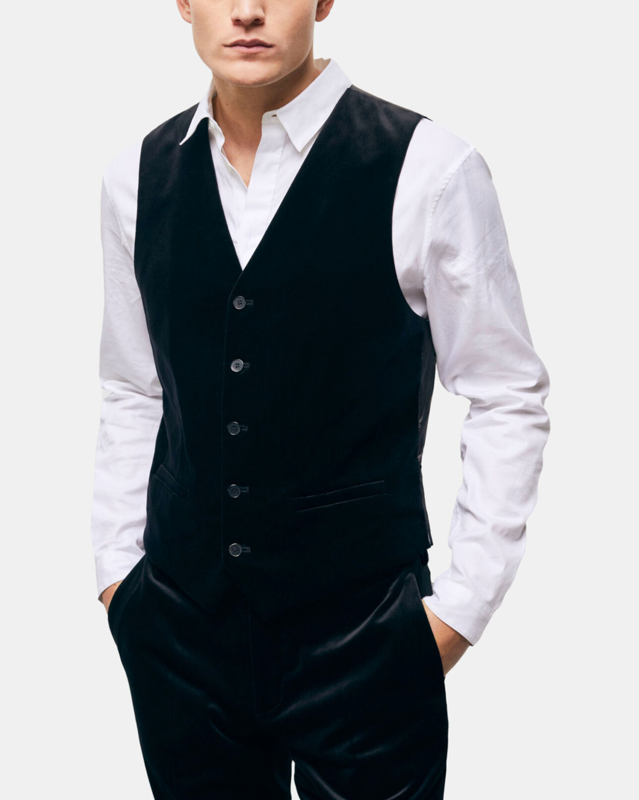 The Kooples MEN BLACK black velvet suit vest