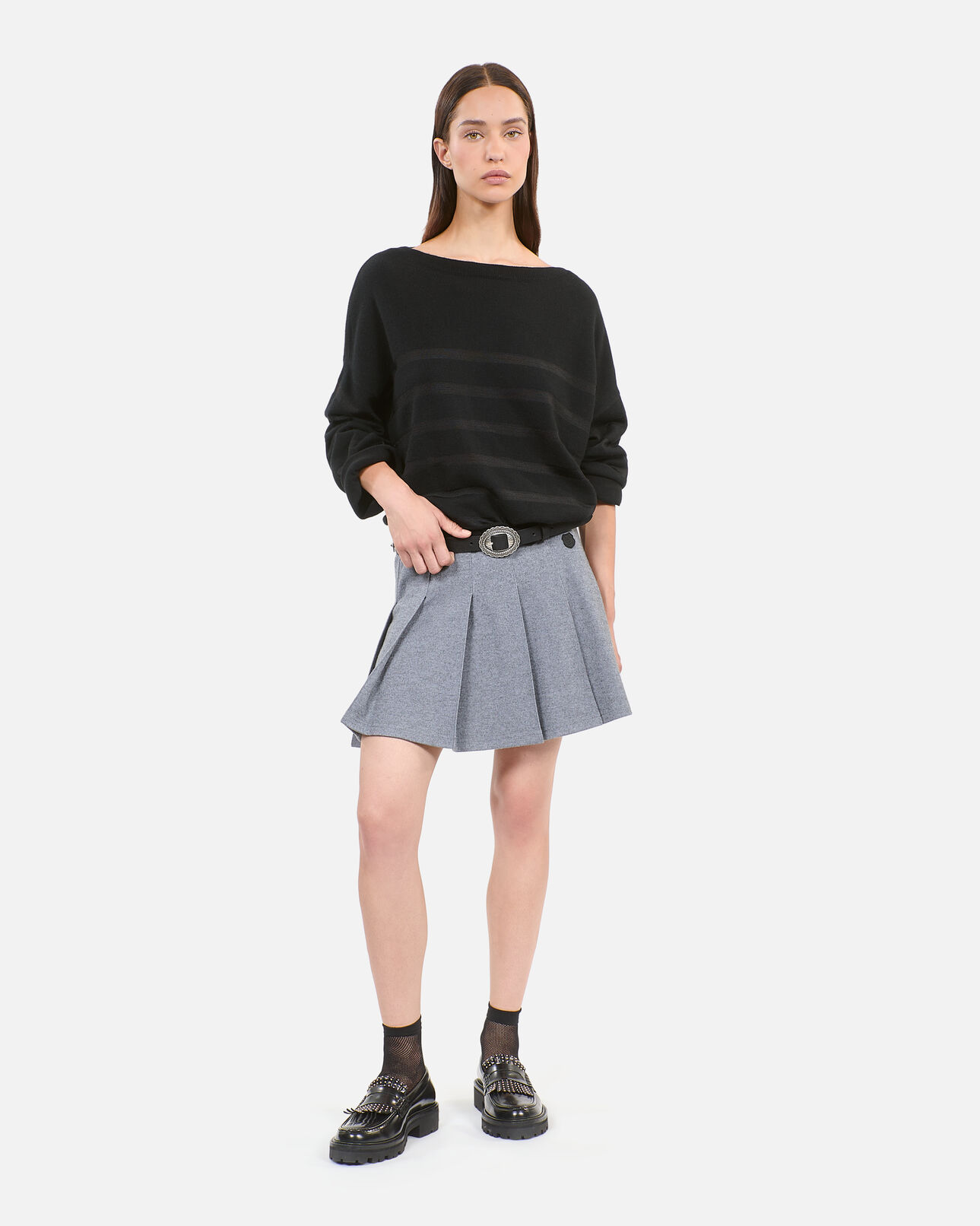 The Kooples FEMME BLACK pull en laine et cachemire à rayures