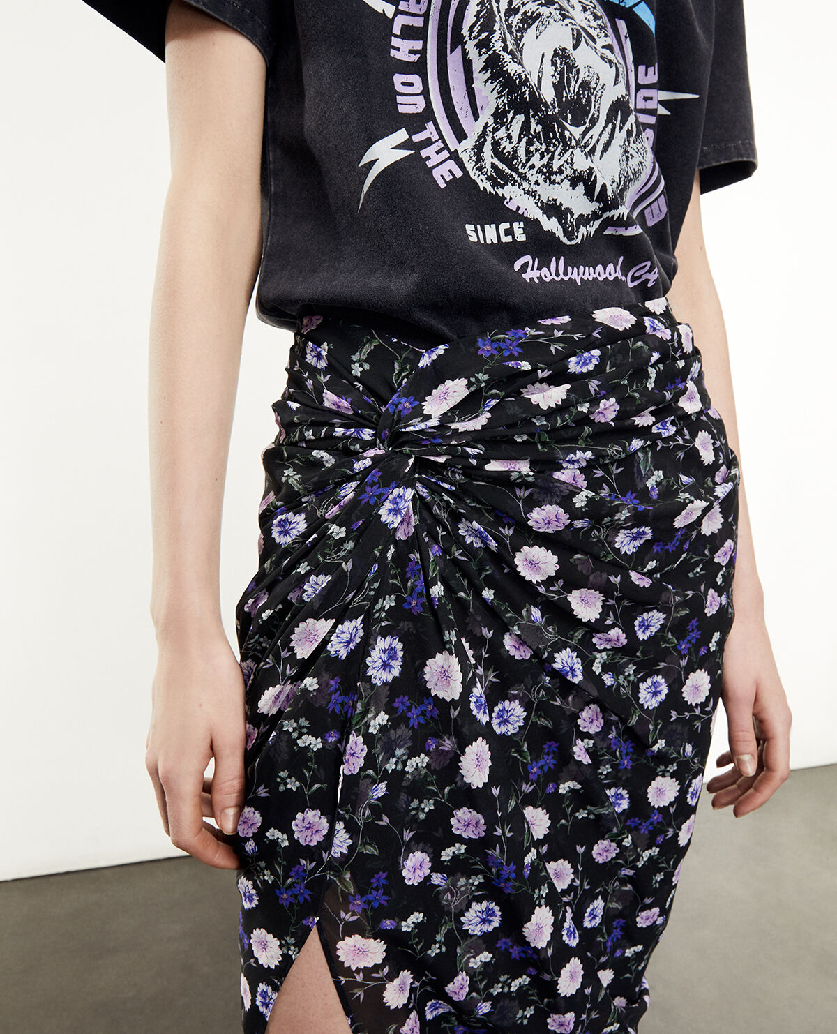 Jupe longue soie a motifs boutonnee The Kooples