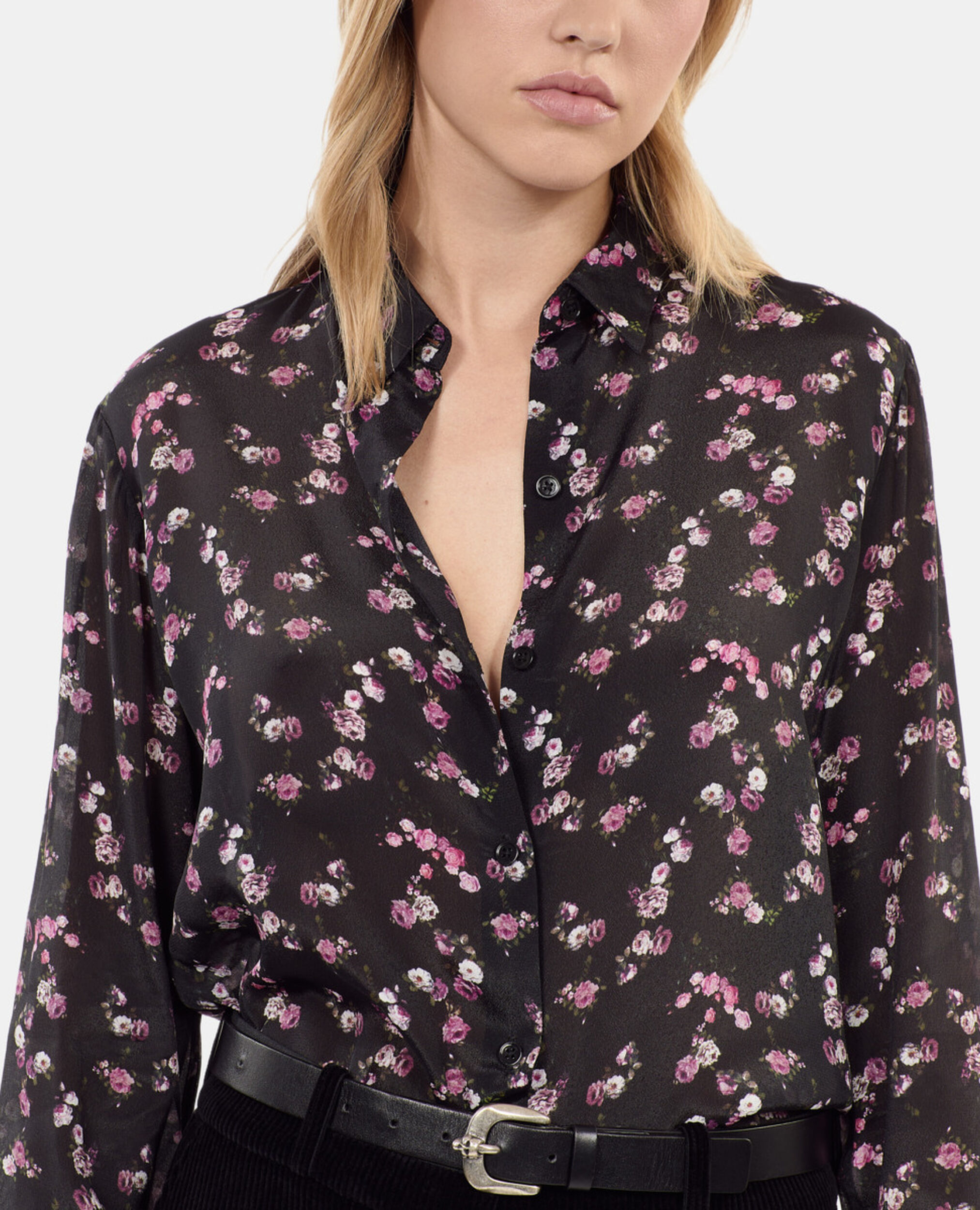 Floral print shirt, BLACK, hi-res image number null