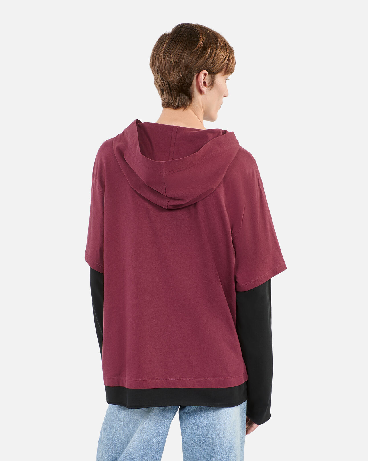 The Kooples HOMME BURGUNDY t-shirt manches longues à capuche bordeaux
