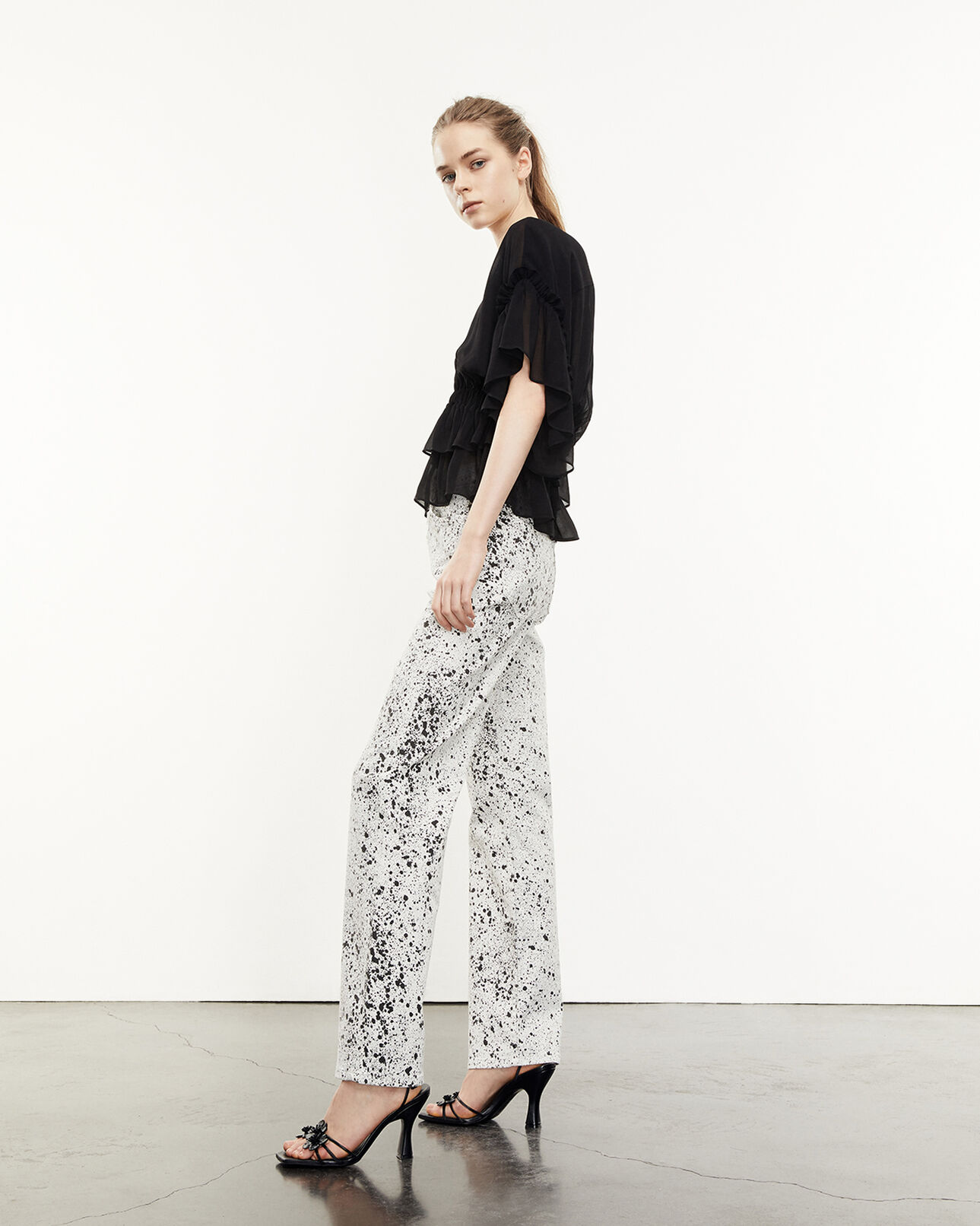 The Kooples FEMME BLACK top fluide noir volants taille élastique
