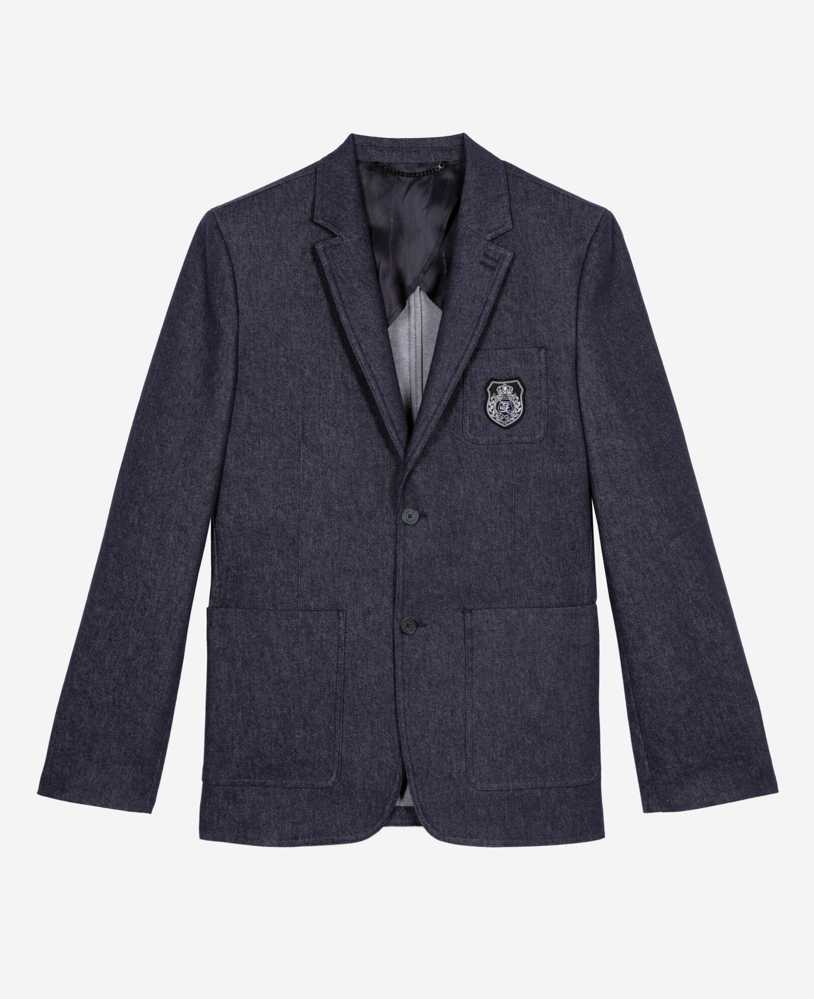 The Kooples MEN NAVY blue denim-effect suit jacket