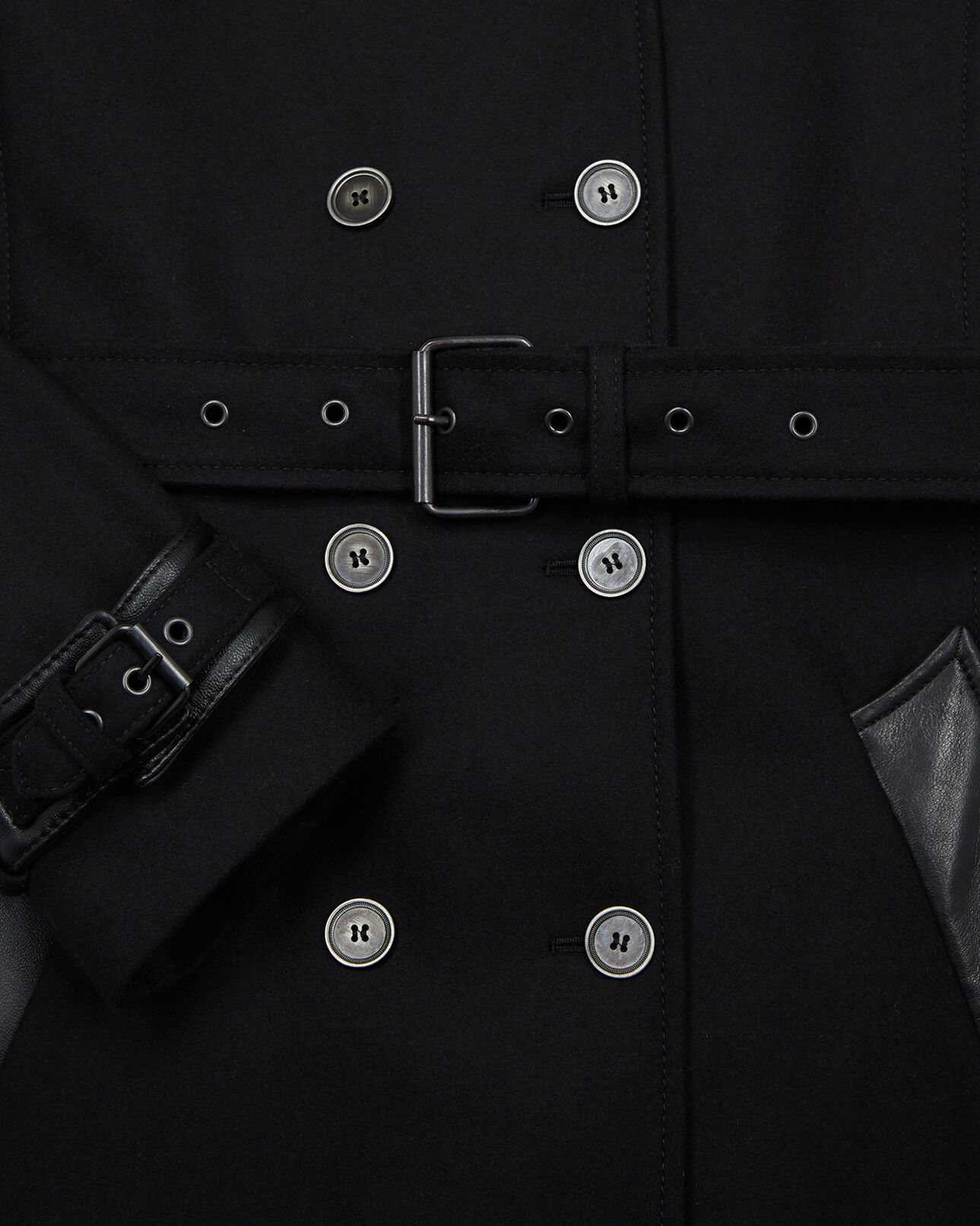 The Kooples WOMEN BLACK black wool cloth trench coat