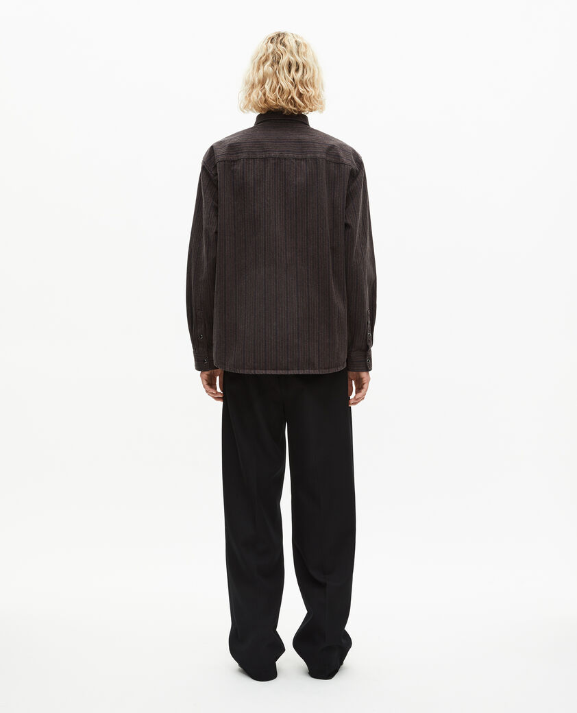 The Kooples MEN WASHED GREY brown and blue molten stripe overshirt