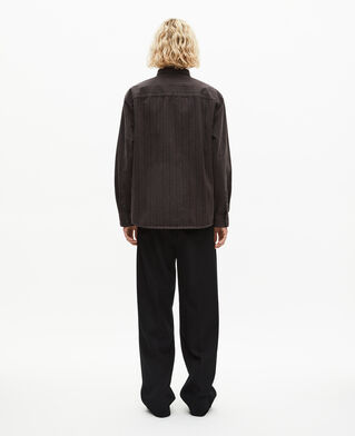 The Kooples H WASHED GREY brown and blue molten stripe overshirt