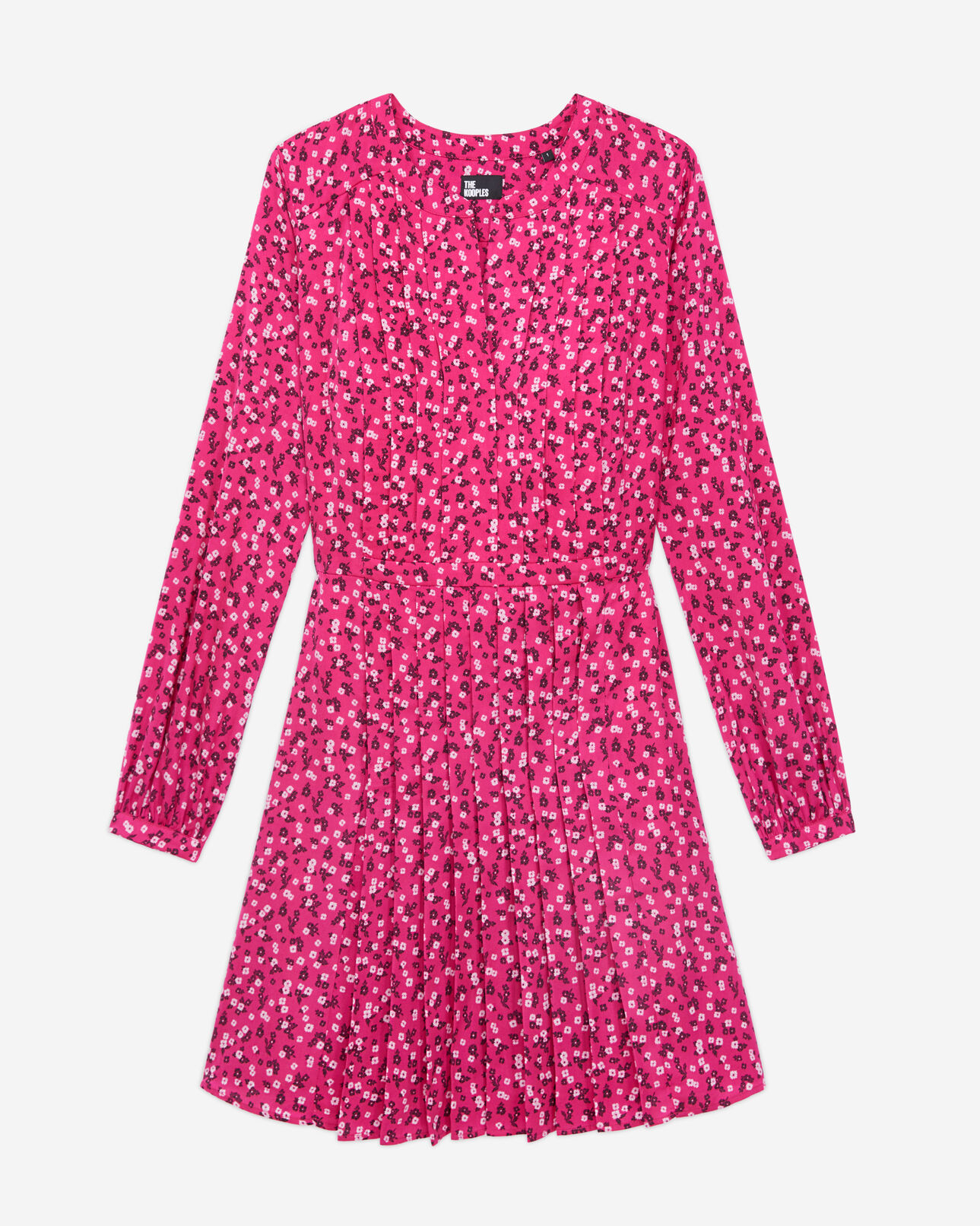 The Kooples WOMEN PINK BLACK short printed dress with pleating