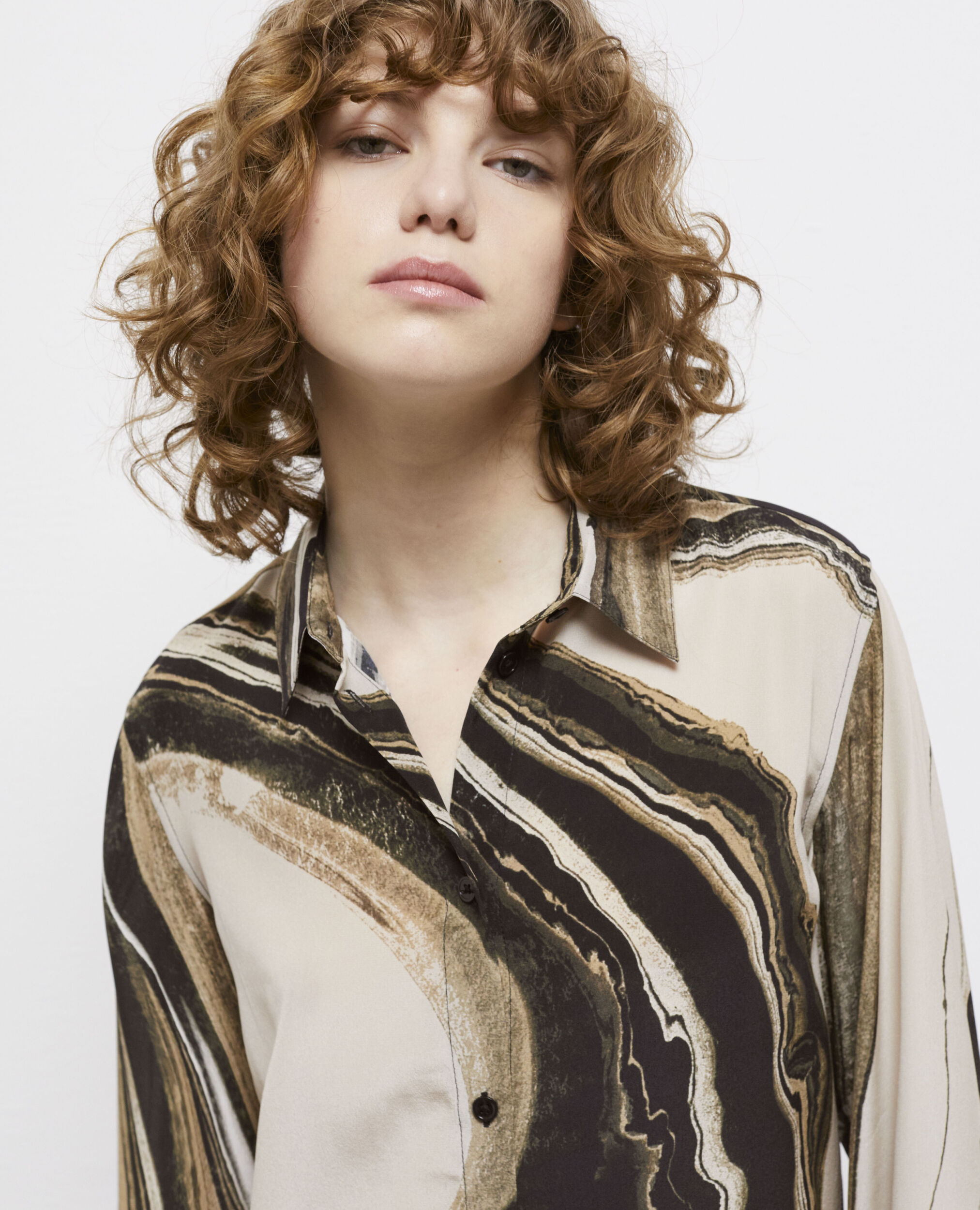 Camisa seda estampada, BEIGE-BROWN, hi-res image number null