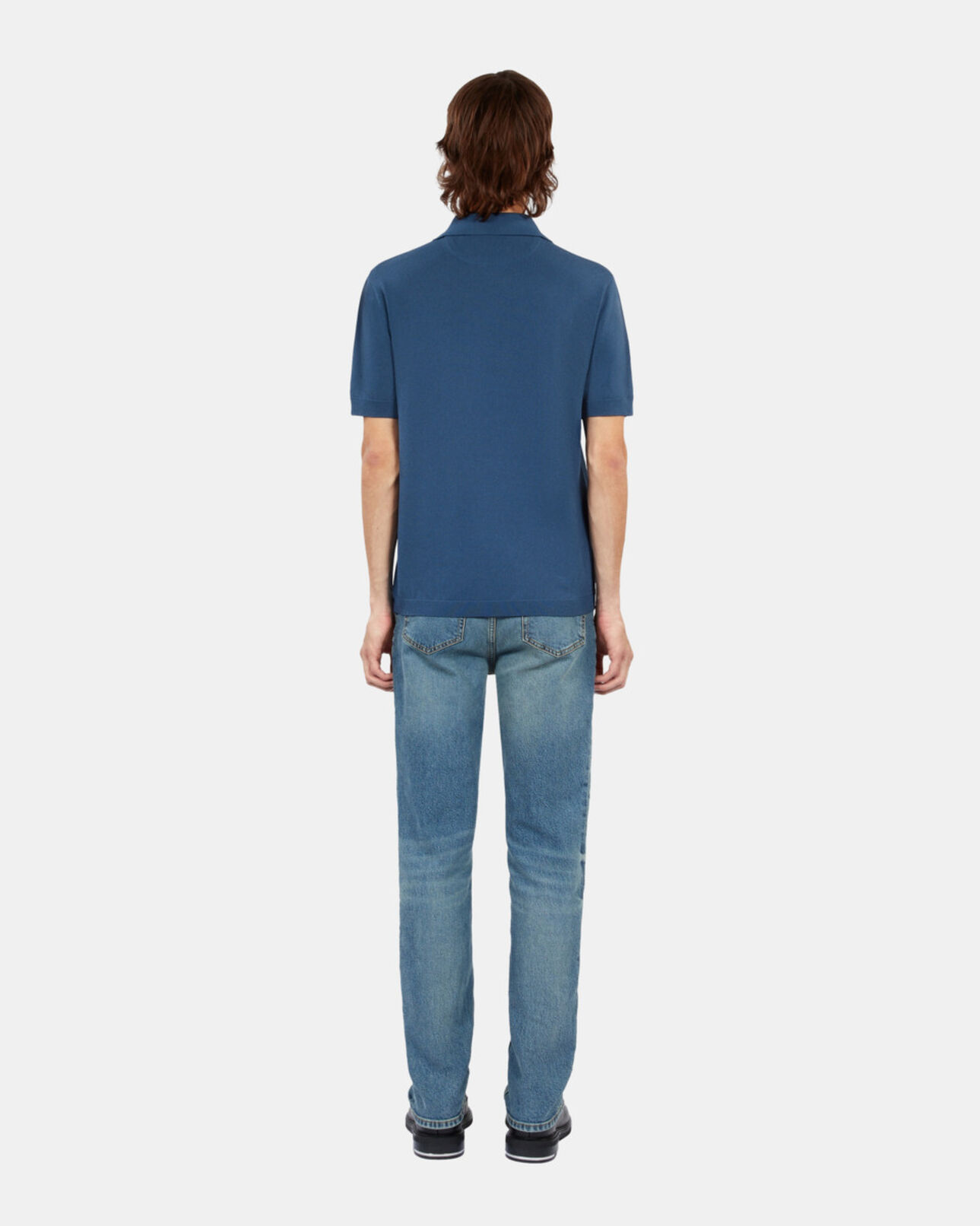 The Kooples HOMME MIDDLE NAVY polo en maille avec zip bleu roi