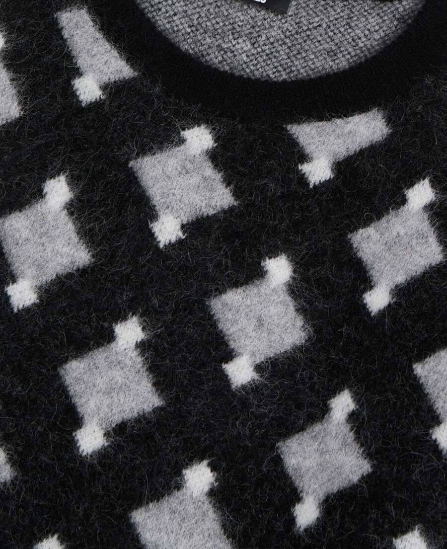 The Kooples H BLACK GREY WHITE black and grey wool and alpaca diamond sweater