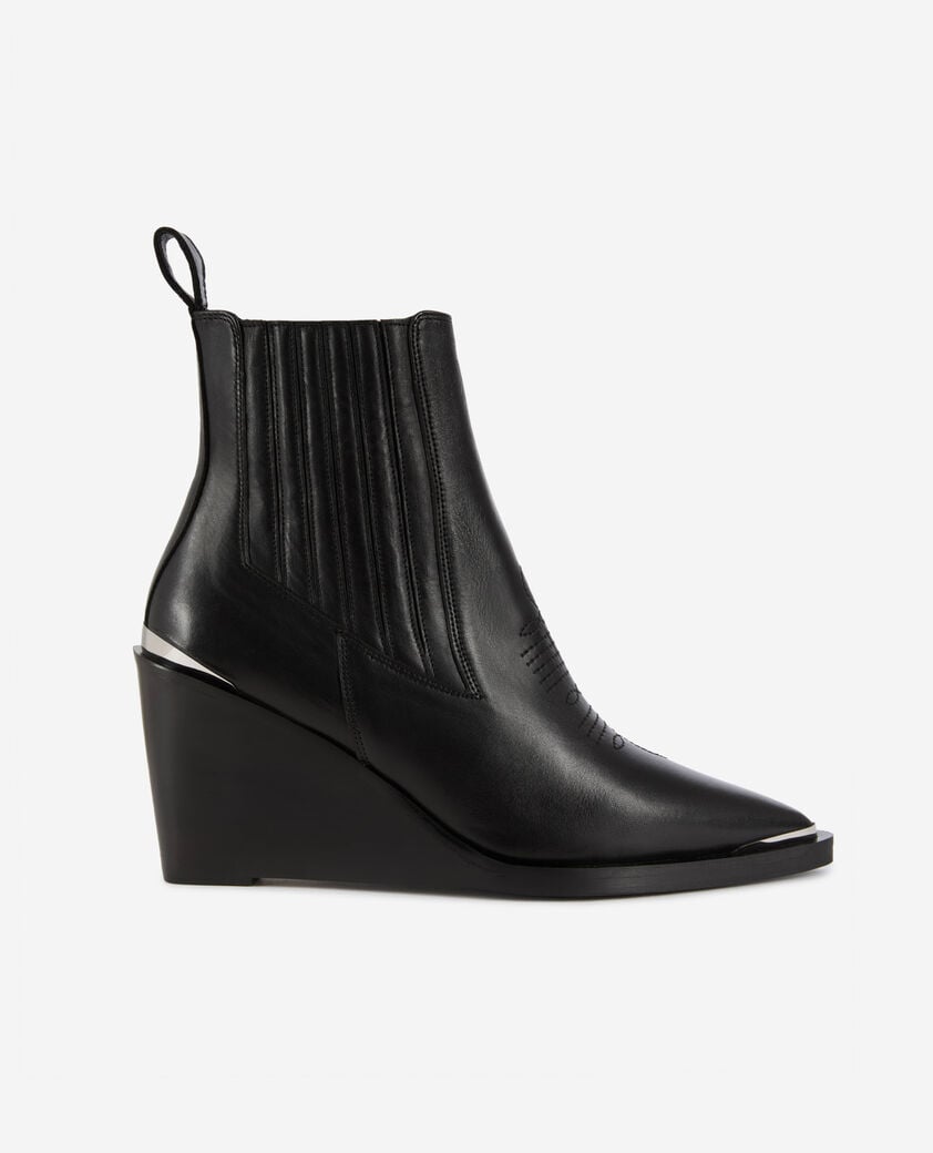 The Kooples WOMEN BLACK western ankle boots in black leather